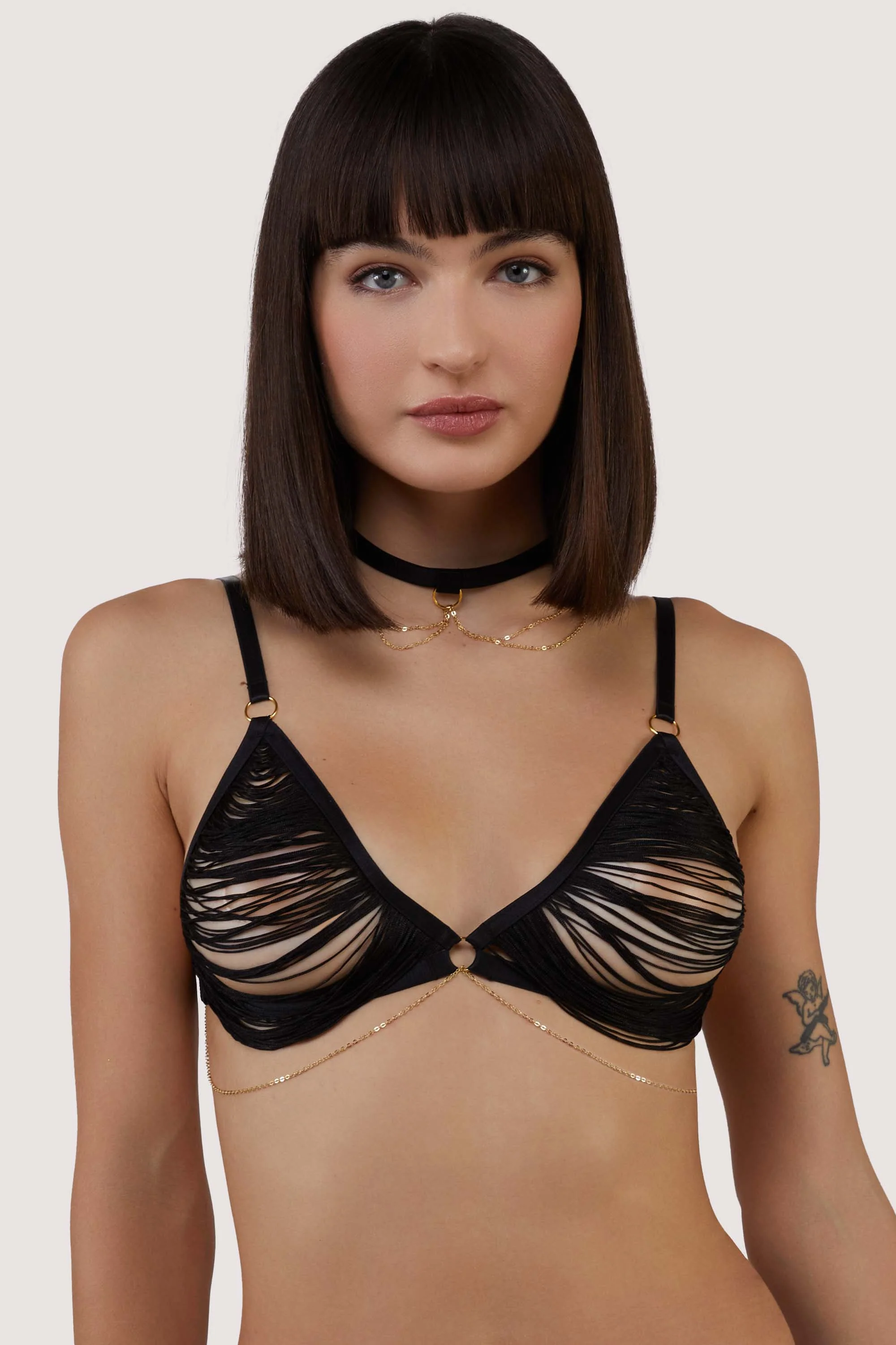 Kiera Black Fringe and Chain Bralette and Brief - Image 2