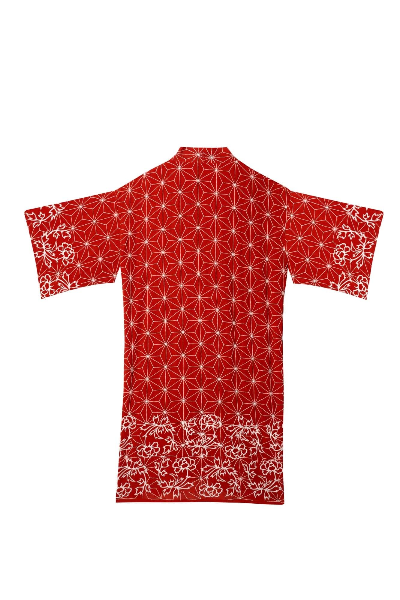 Asanoha & Peony Embroidered Fully Lined Terracotta Fully Lined Long Kimono - Image 8
