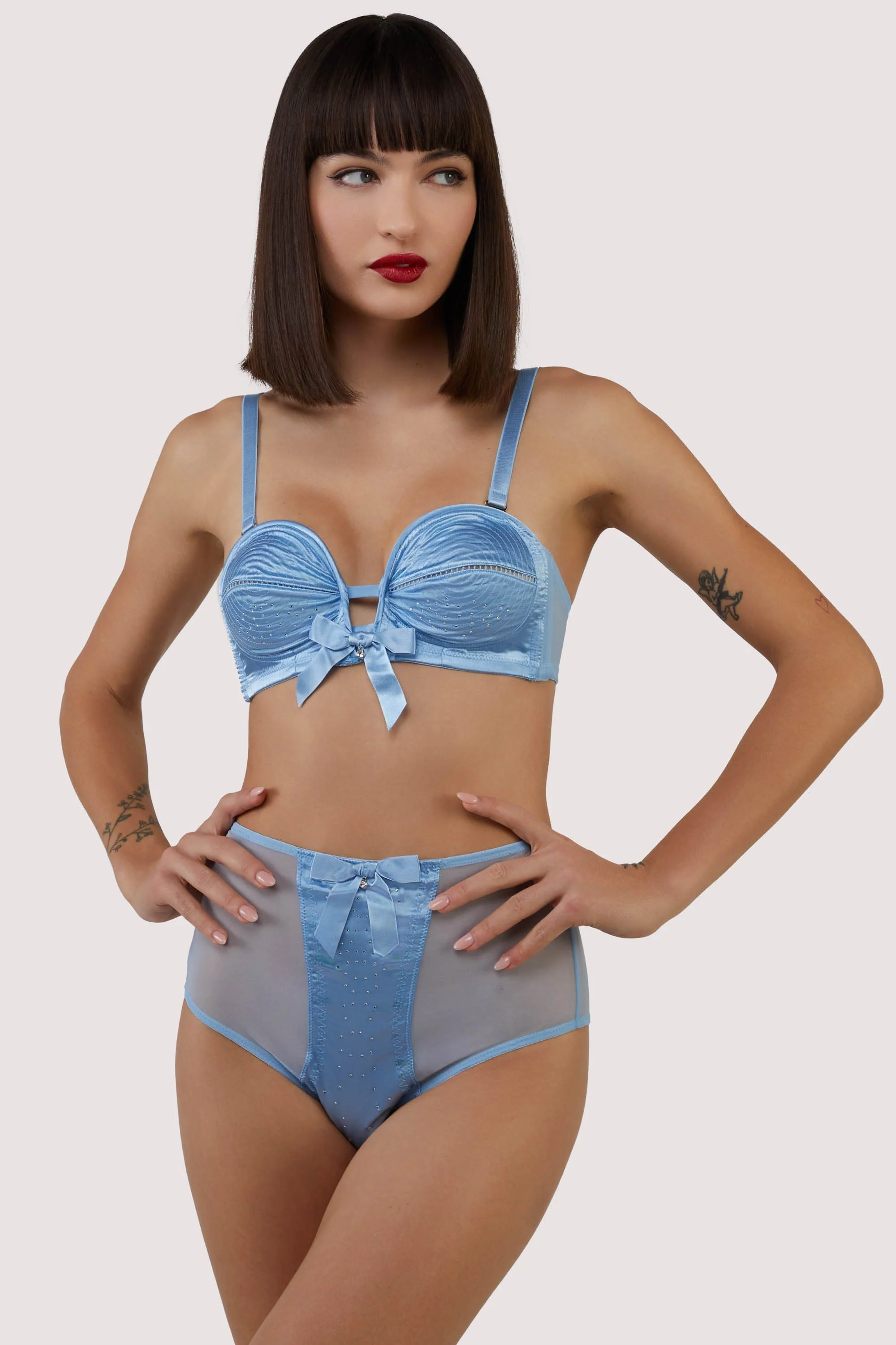 Dorothy Baby Blue Diamanté Overwired Bra - Image 3