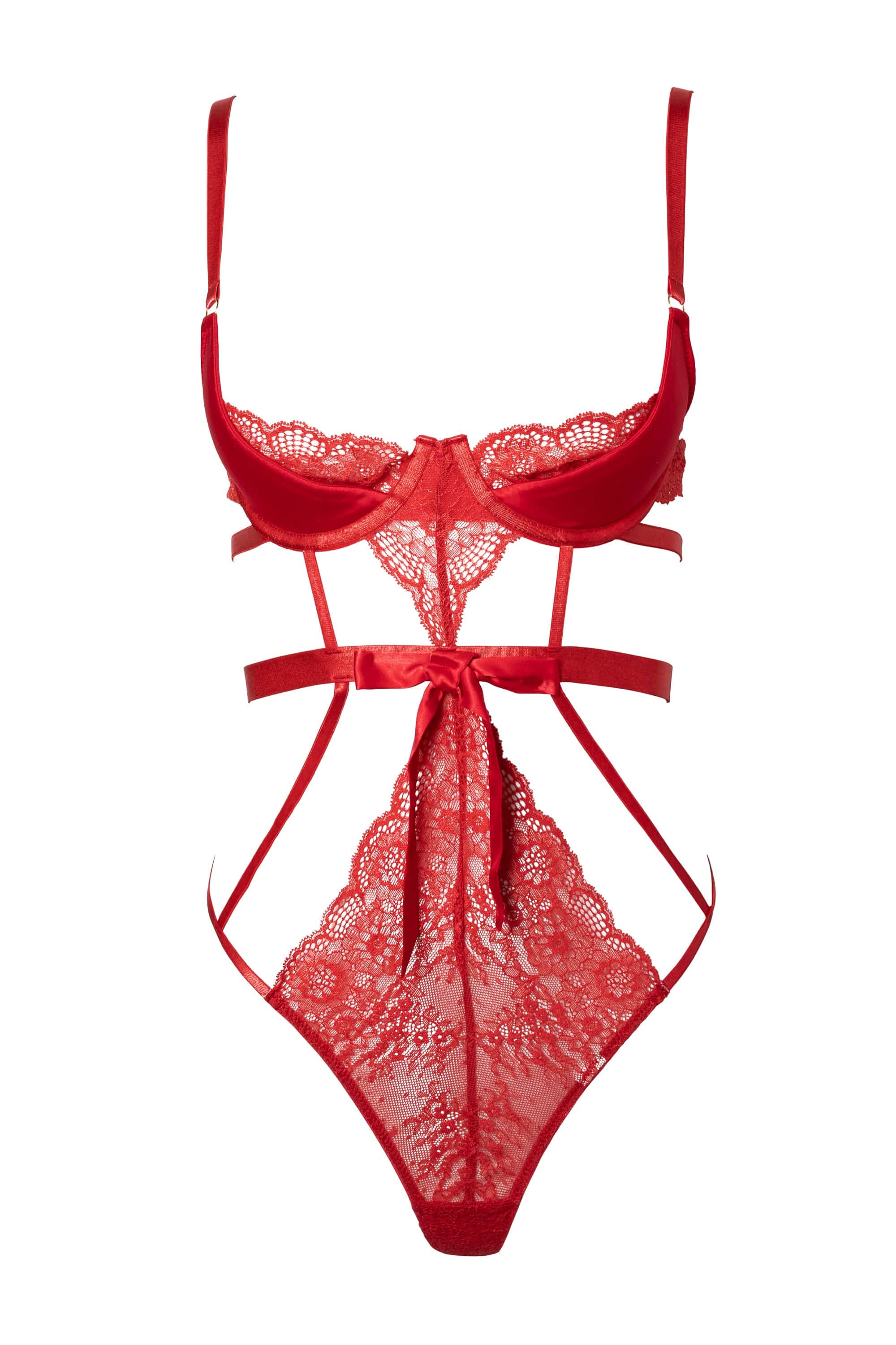 Bella Red Satin and Lace Bodysuit - Image 8