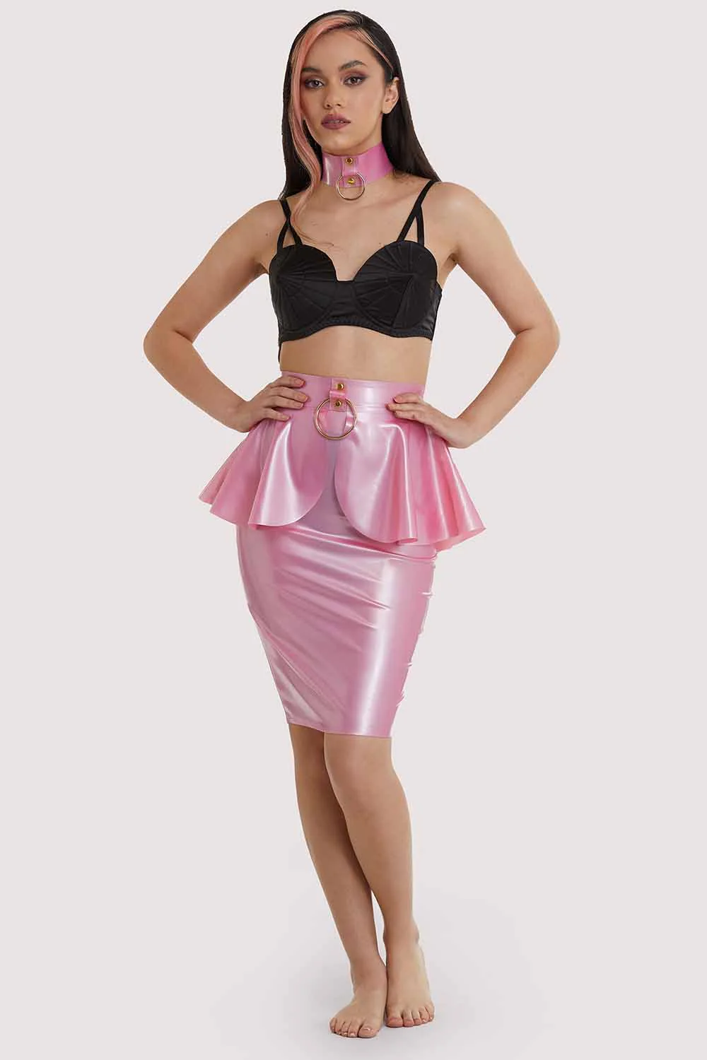 Pink Latex Peplum Ring Skirt - Image 3