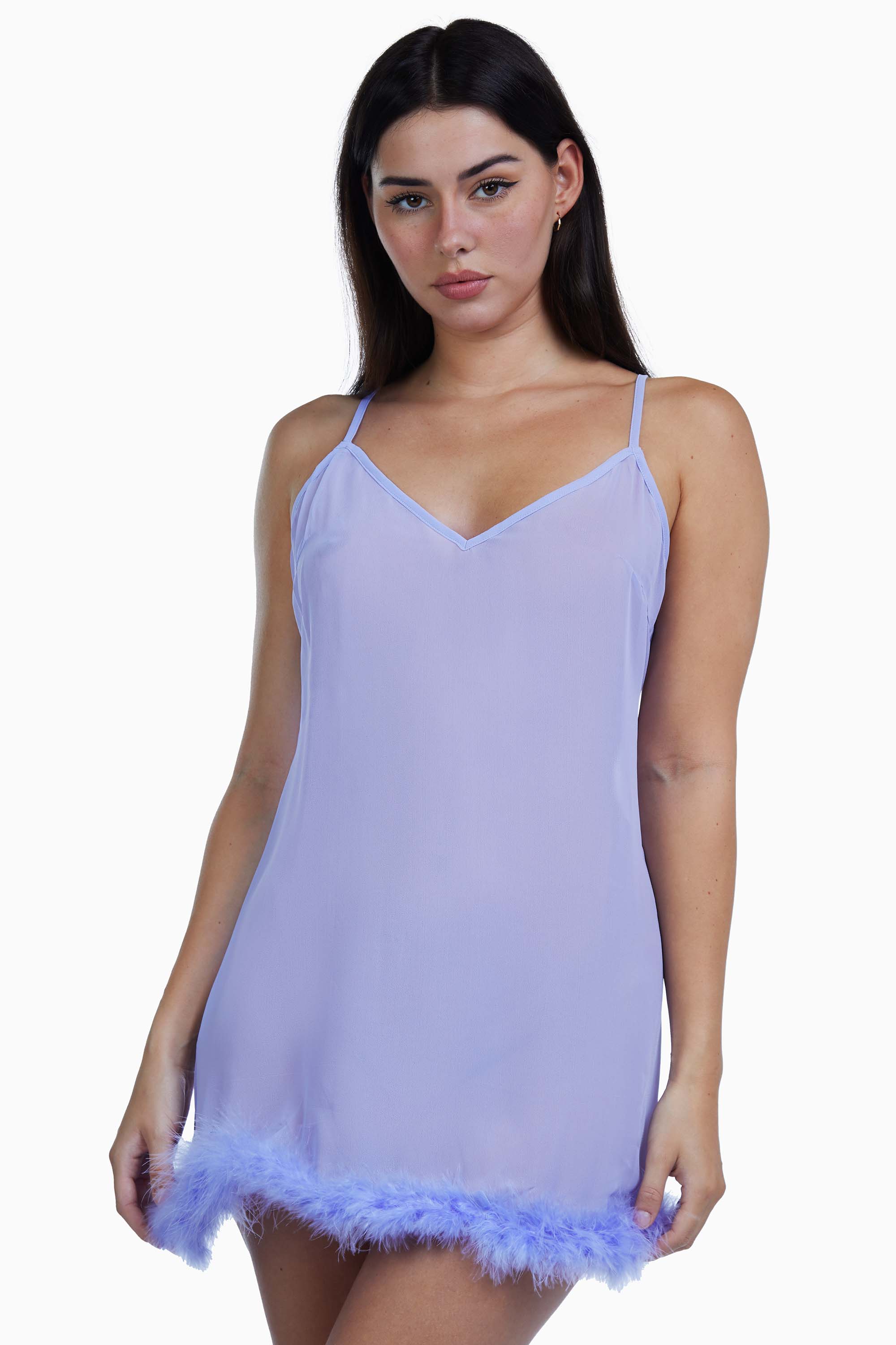Lilac Chiffon Feather Babydoll Dress - Image 3