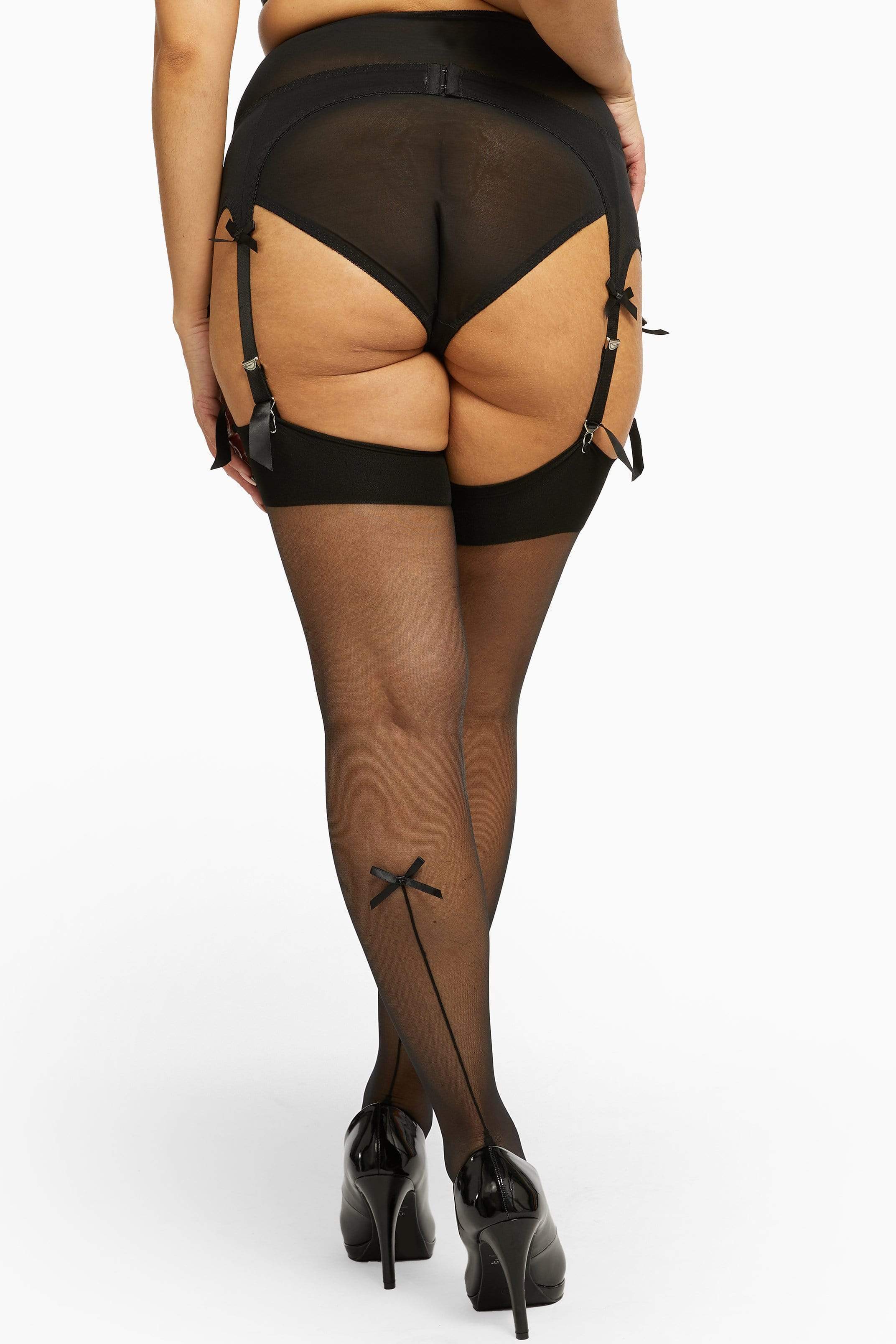 Bow Back Seamed Stockings Black - Image 4