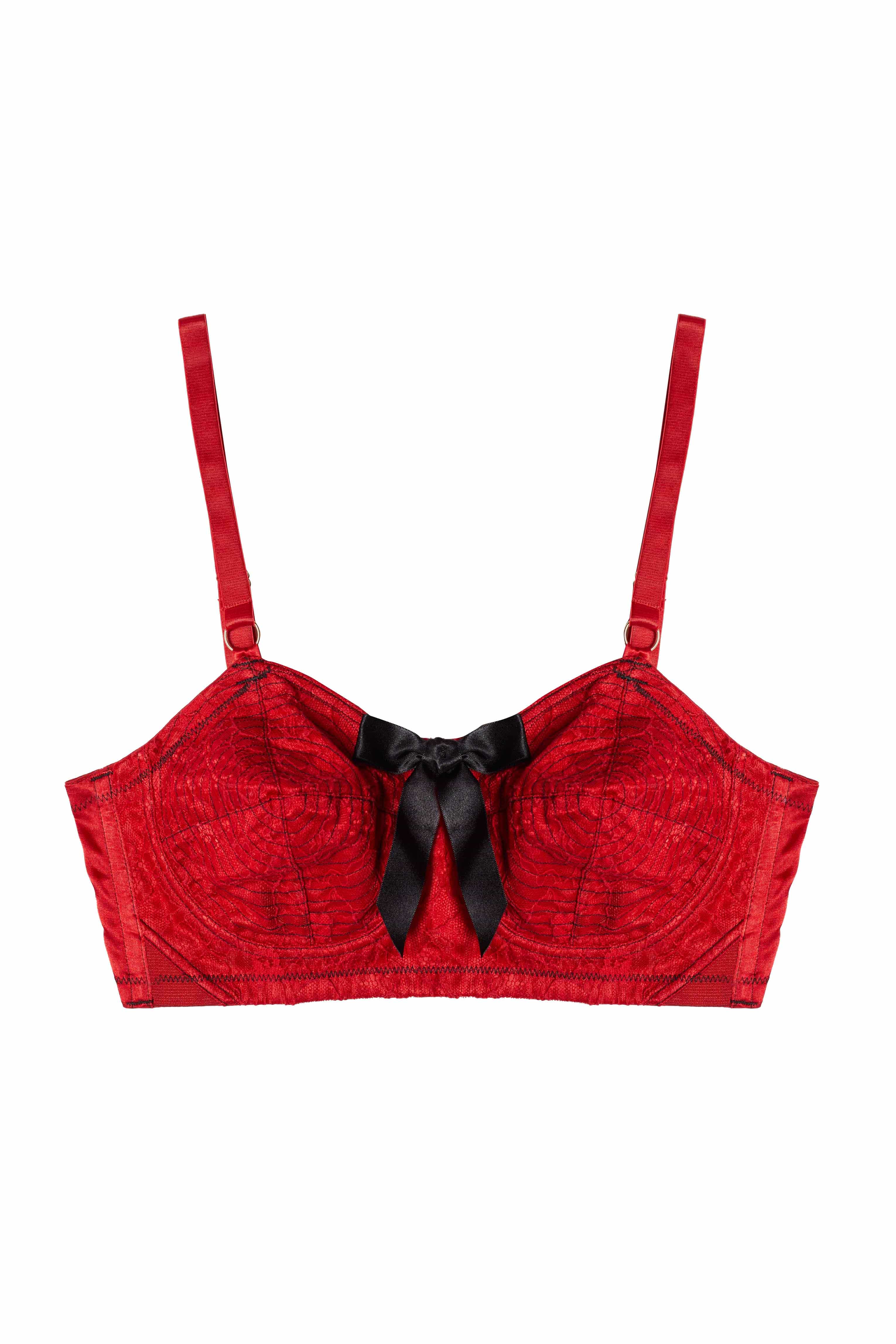 Red Elsie Spiral Stitch Bullet Bra - Image 5