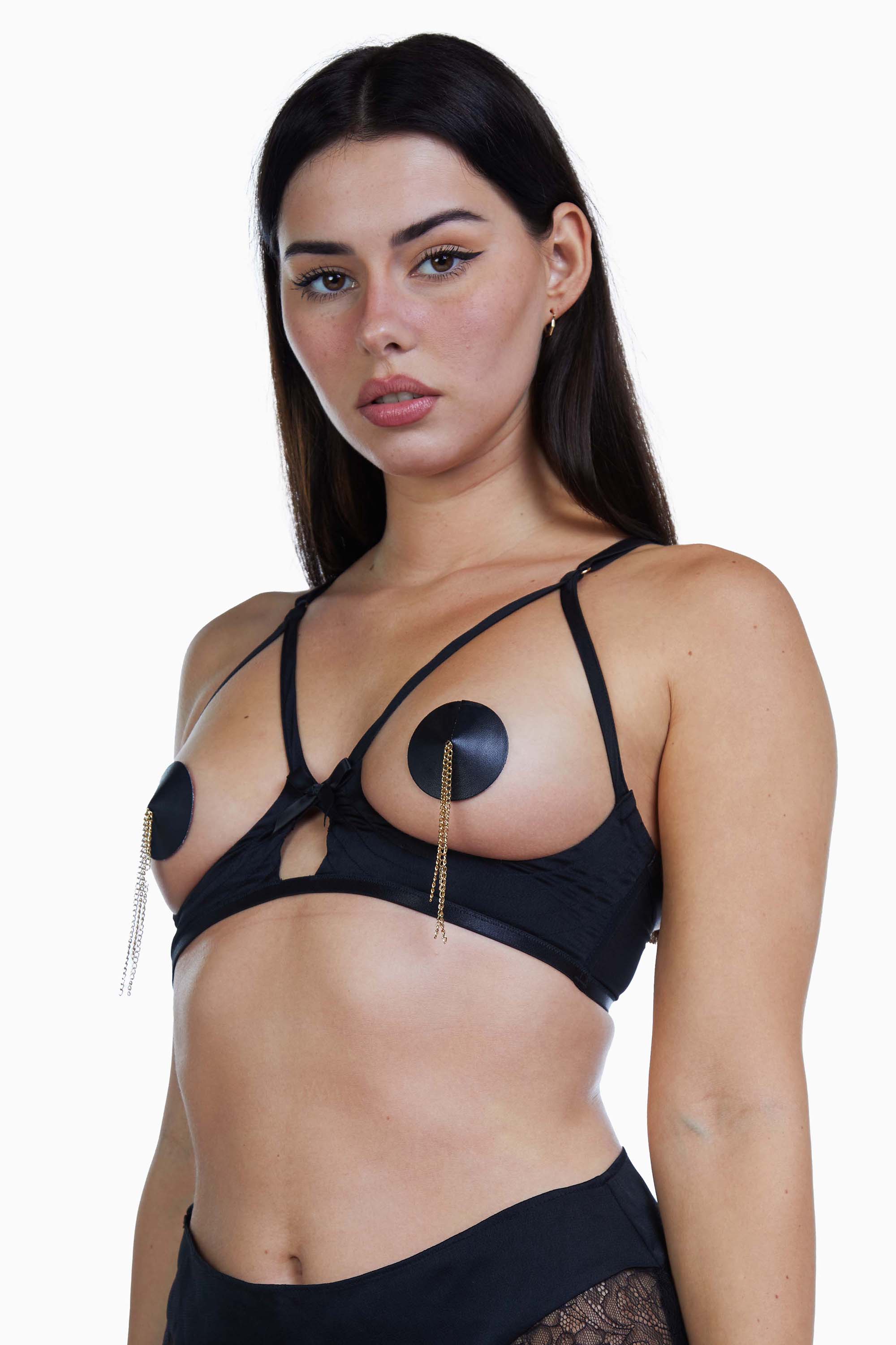 Doris Black Cupless Stitch Detail Bra - Image 5