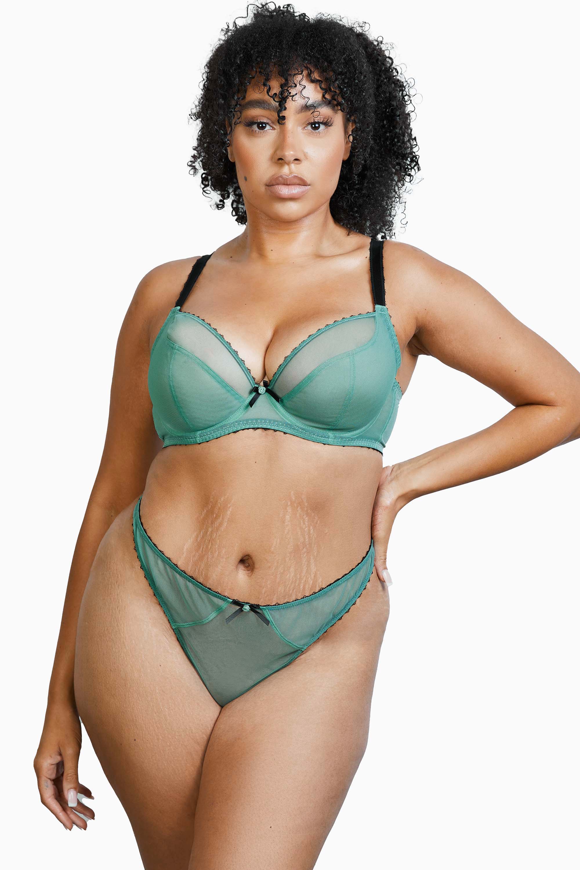 Grace Green Moss and Black Supportive Plunge Net Bra - Image 6