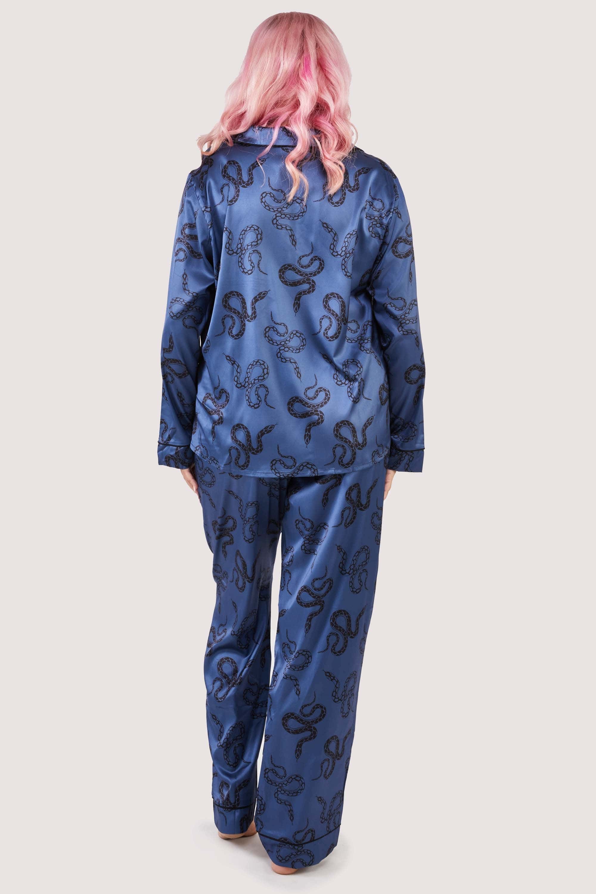 Blue Satin Snake Print Long Sleeve Pyjama Set - Image 6