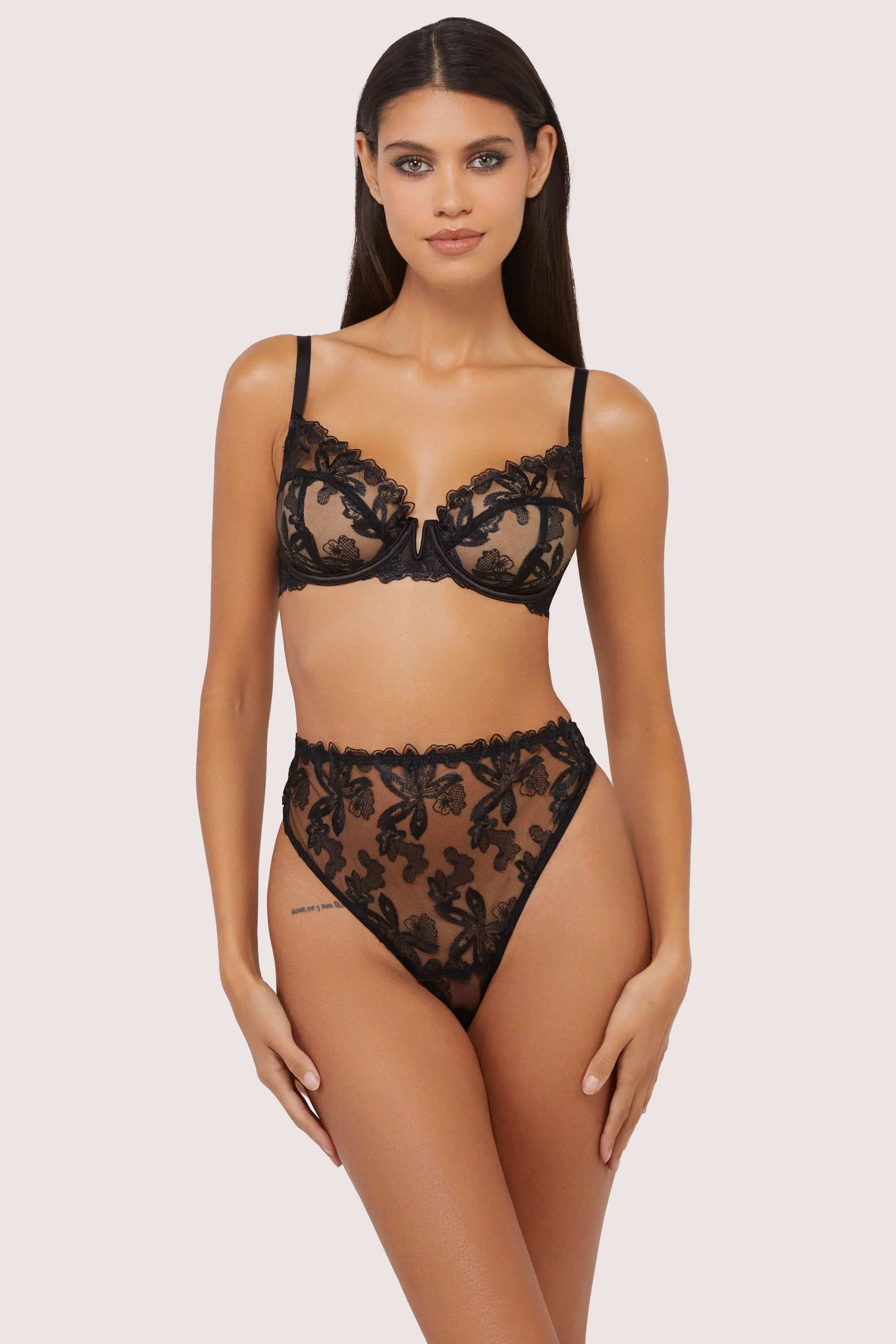 Eva Black Graphic Embroidery High Waist Thong - Image 8