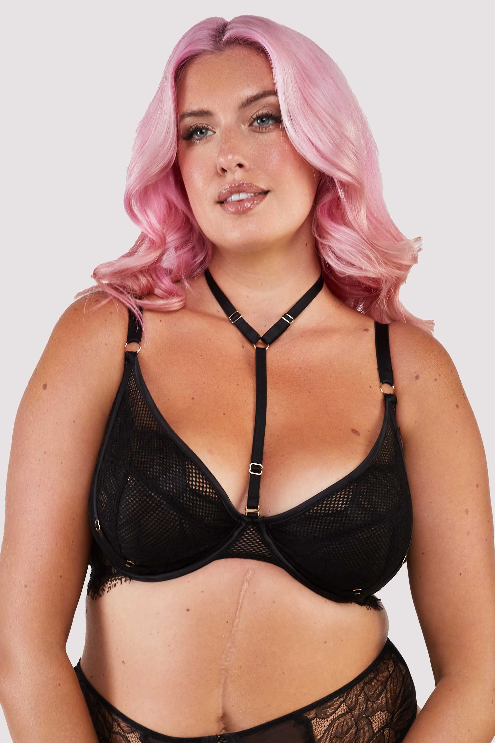 Fairfield Black Fishnet And Lace Plunge Bra - Image 6