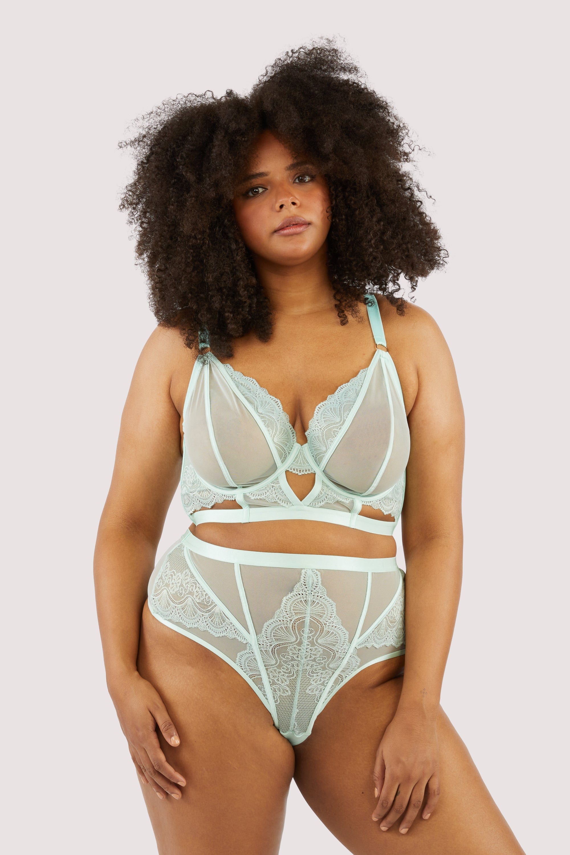 Fenella Aqua Lace and Net Longline Bra - Image 13