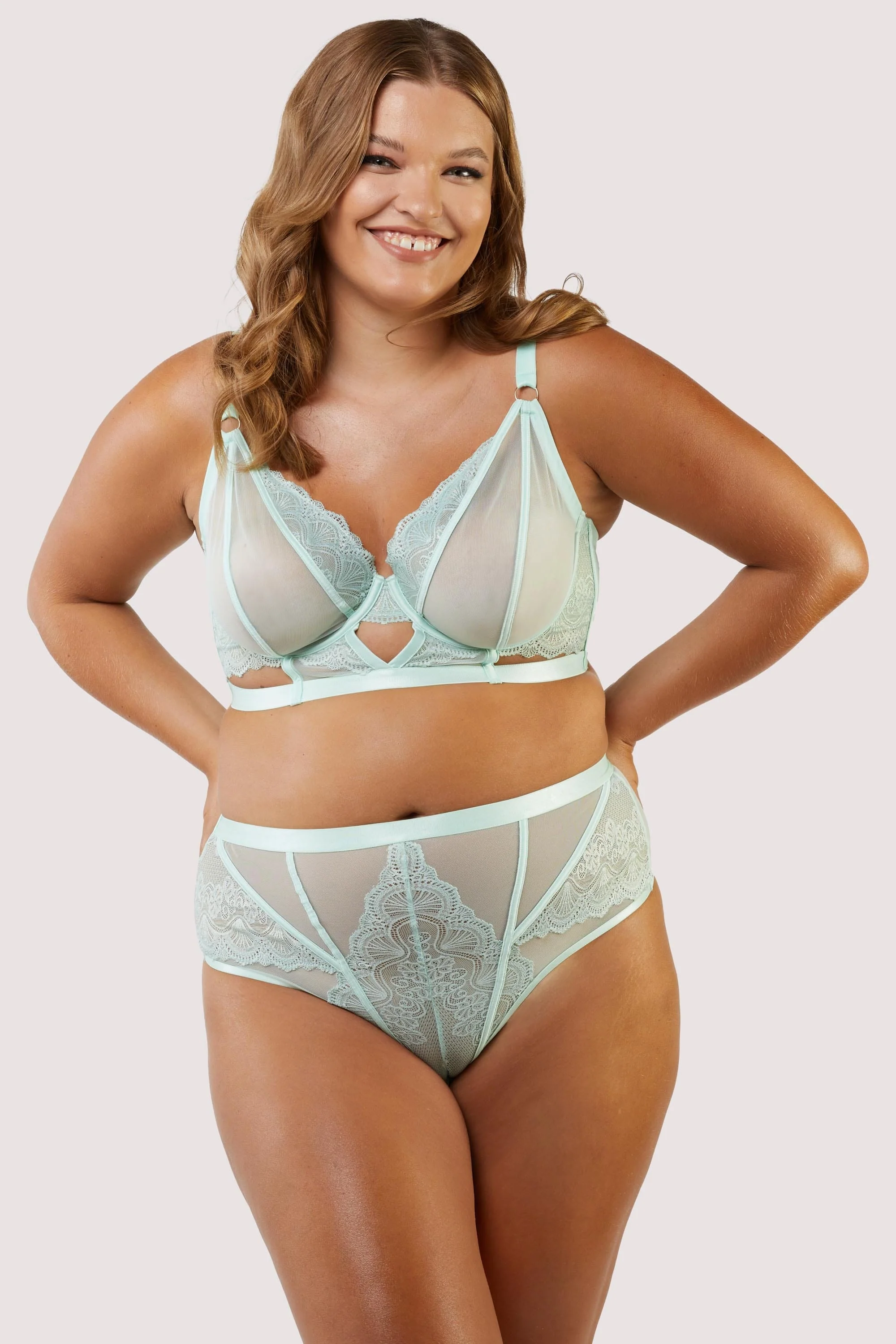 Fenella Aqua Lace and Net Longline Bra - Image 9