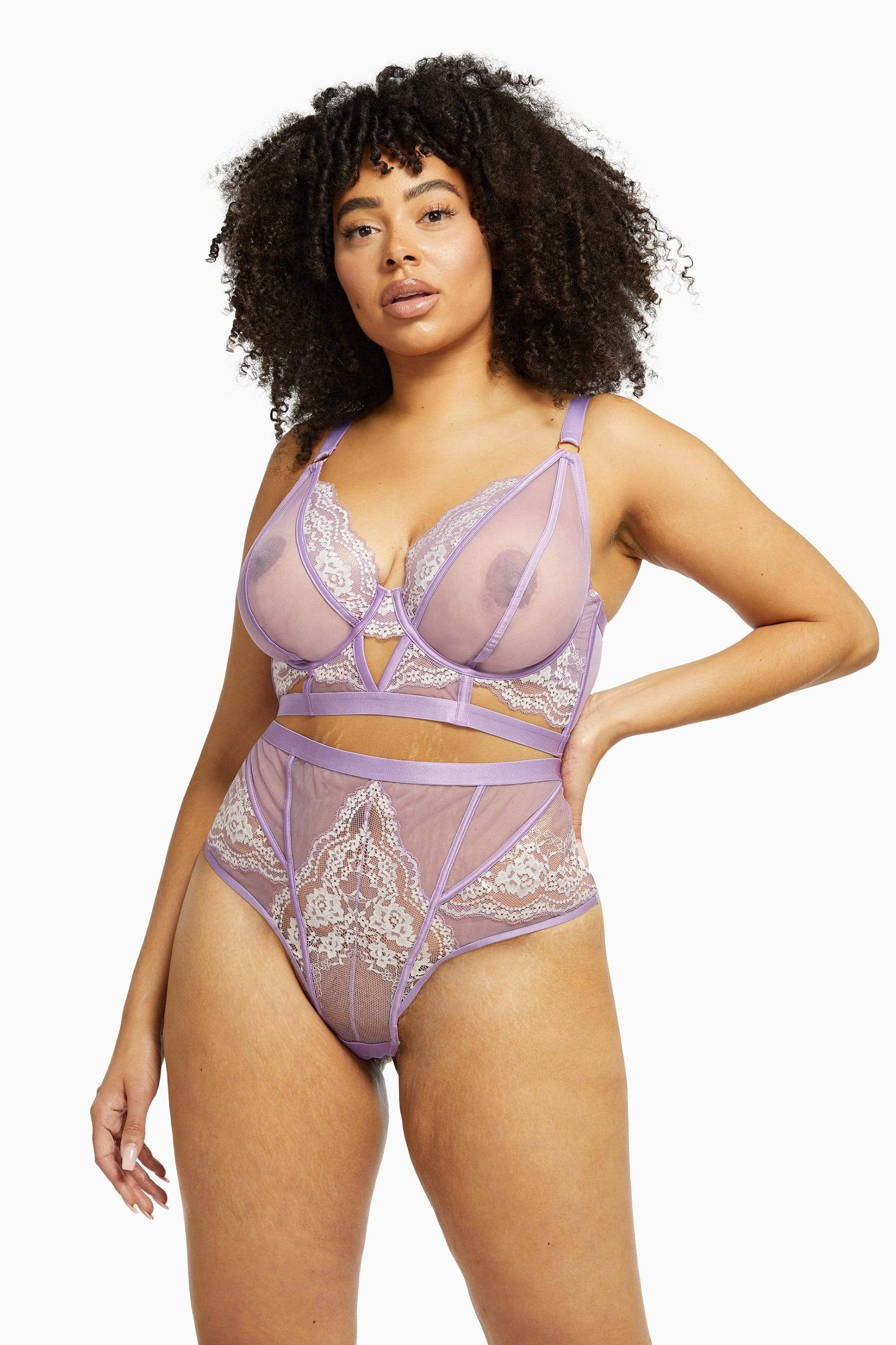 Fenella Lace and Net Longline Bra Curve - Image 2