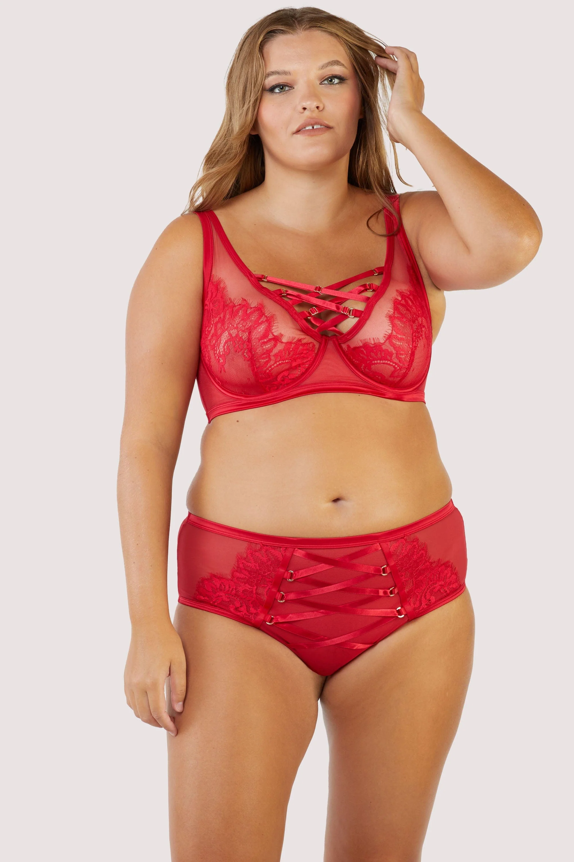 Kylie Red Lace Up High Waist Knicker - Image 2