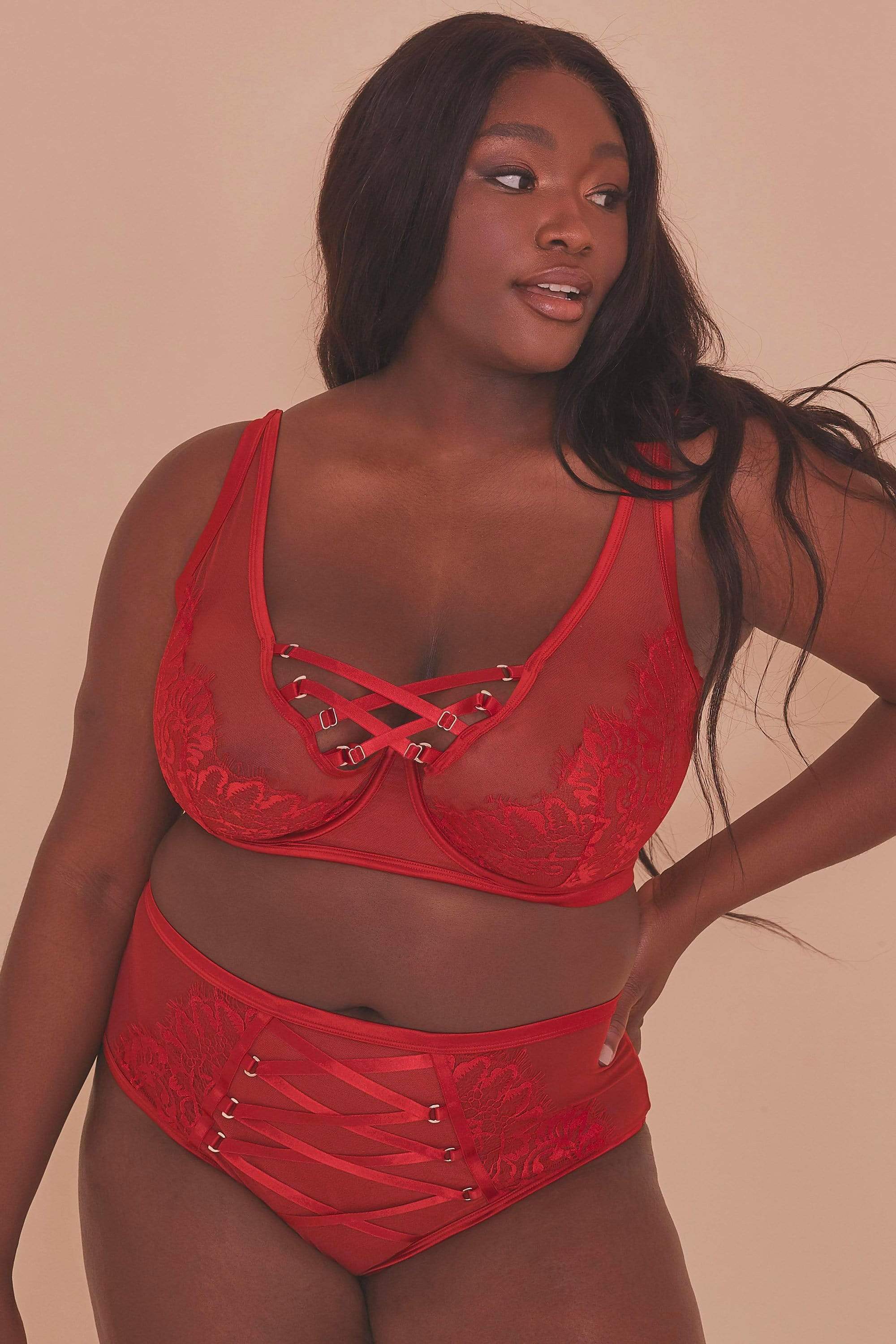 Kylie Red Lace Up High Waist Knicker - Image 5