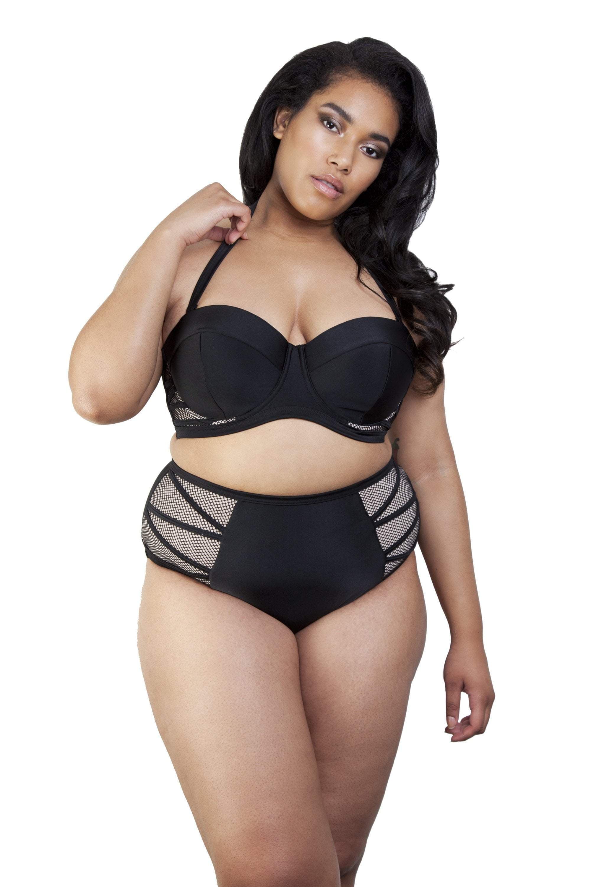 Hunter McGrady Plus Size/Curve Black Mesh Insert Bikini Top - Image 3