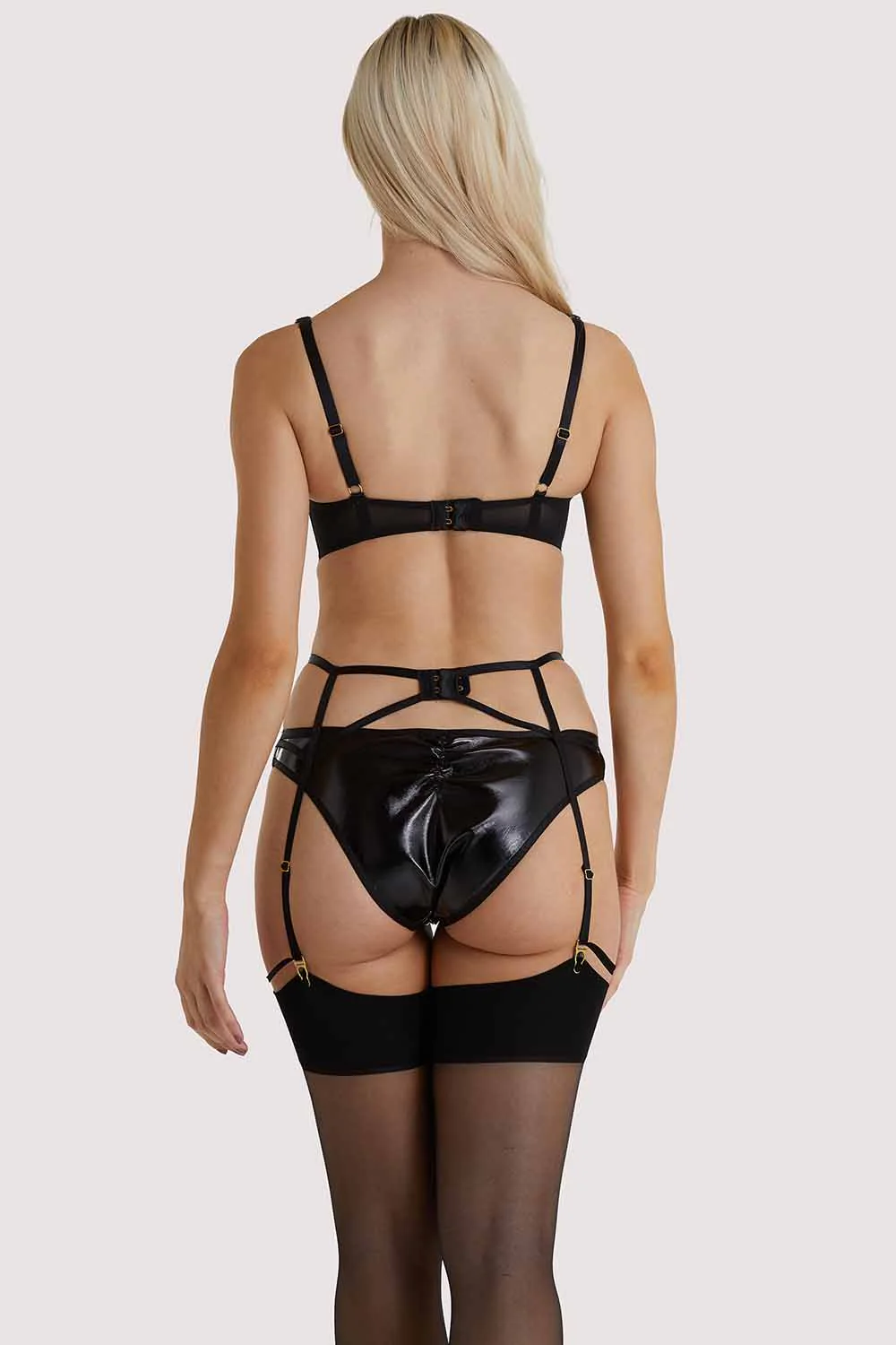Maxine Black PVC Strap and Ring Detail Suspender - Image 3