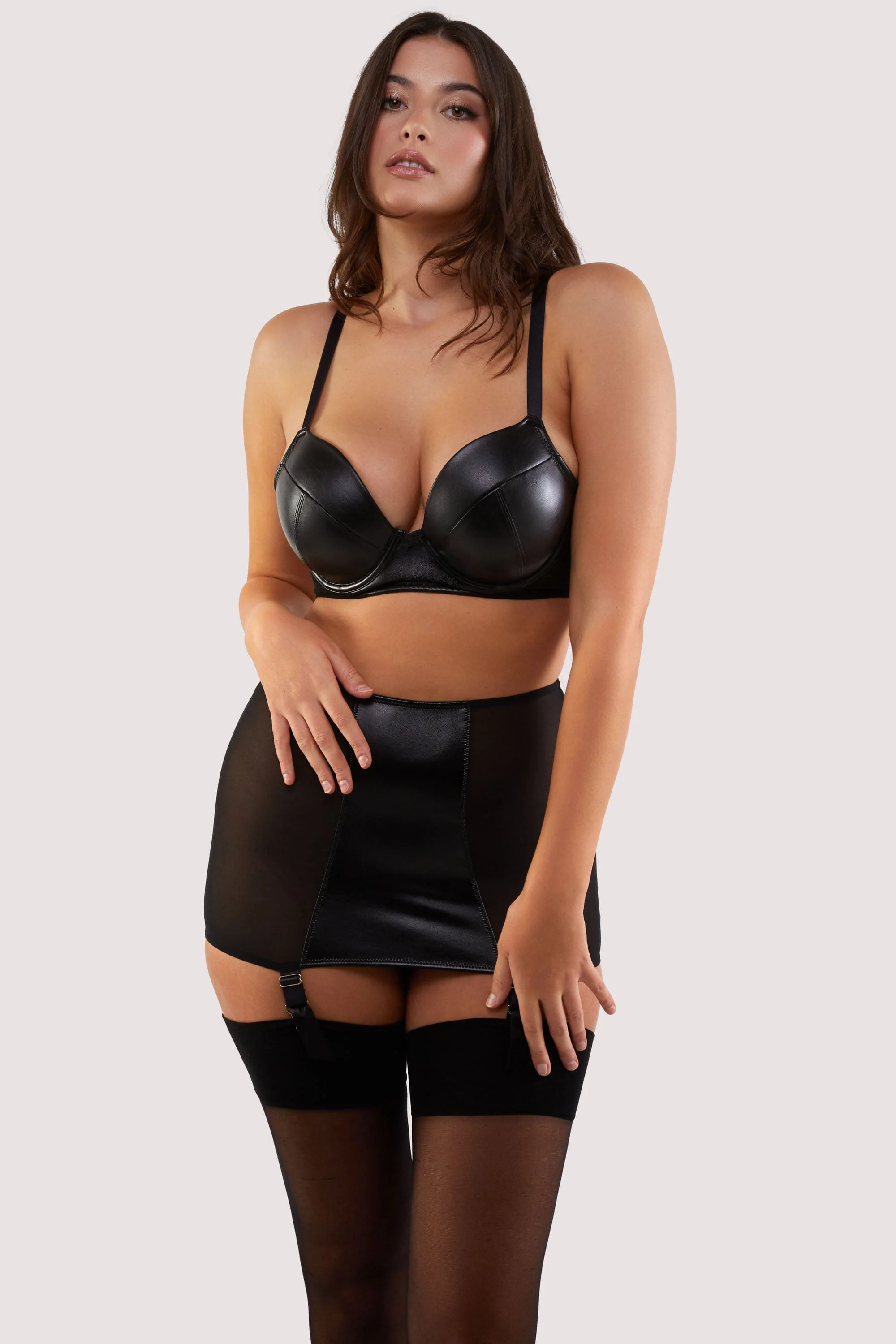 Iris Black Leatherette and Mesh Roll-On Girdle - Image 6