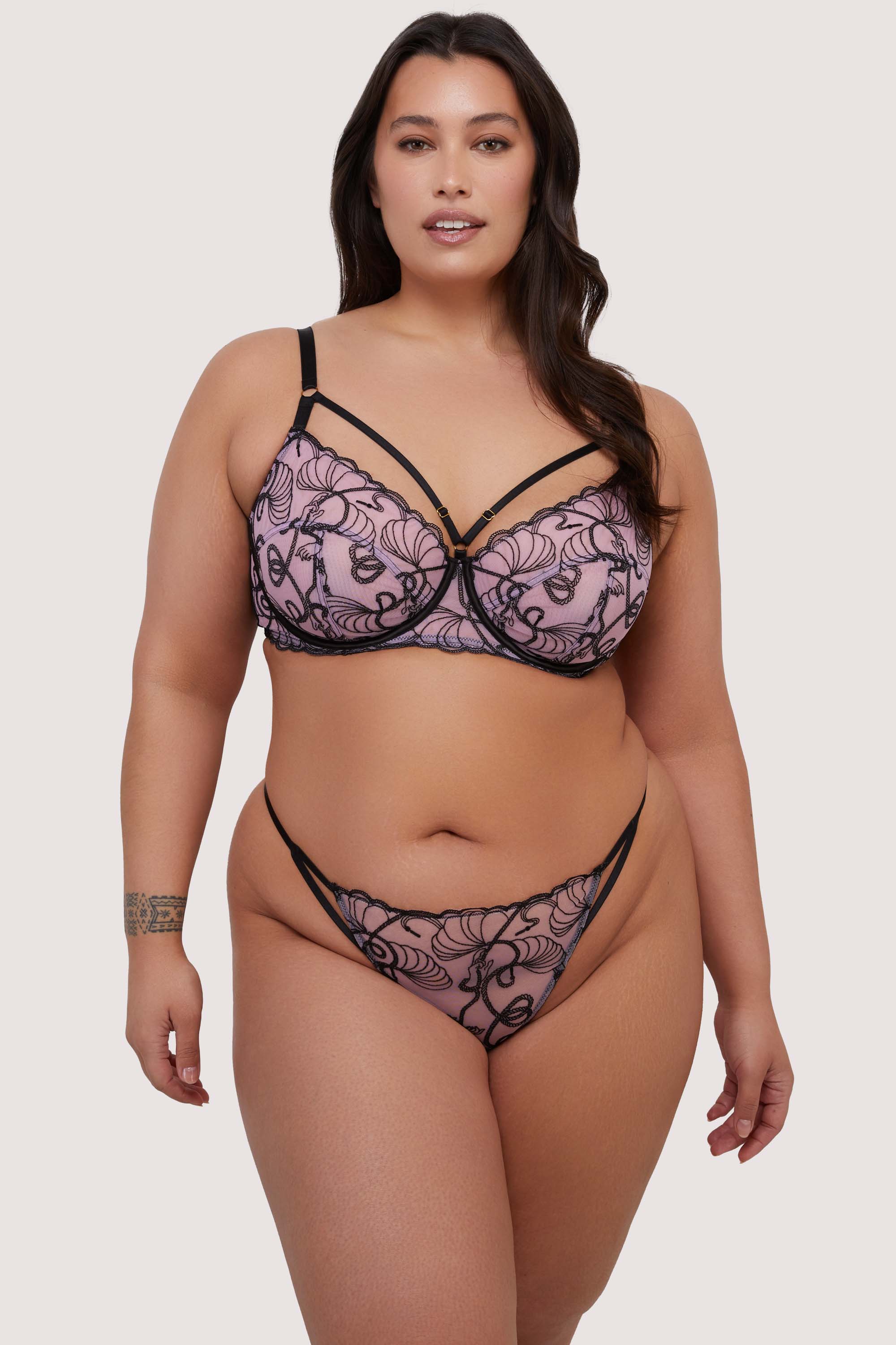 Jessie Pink and Black Whip Embroidery Balconette Bra - Image 5