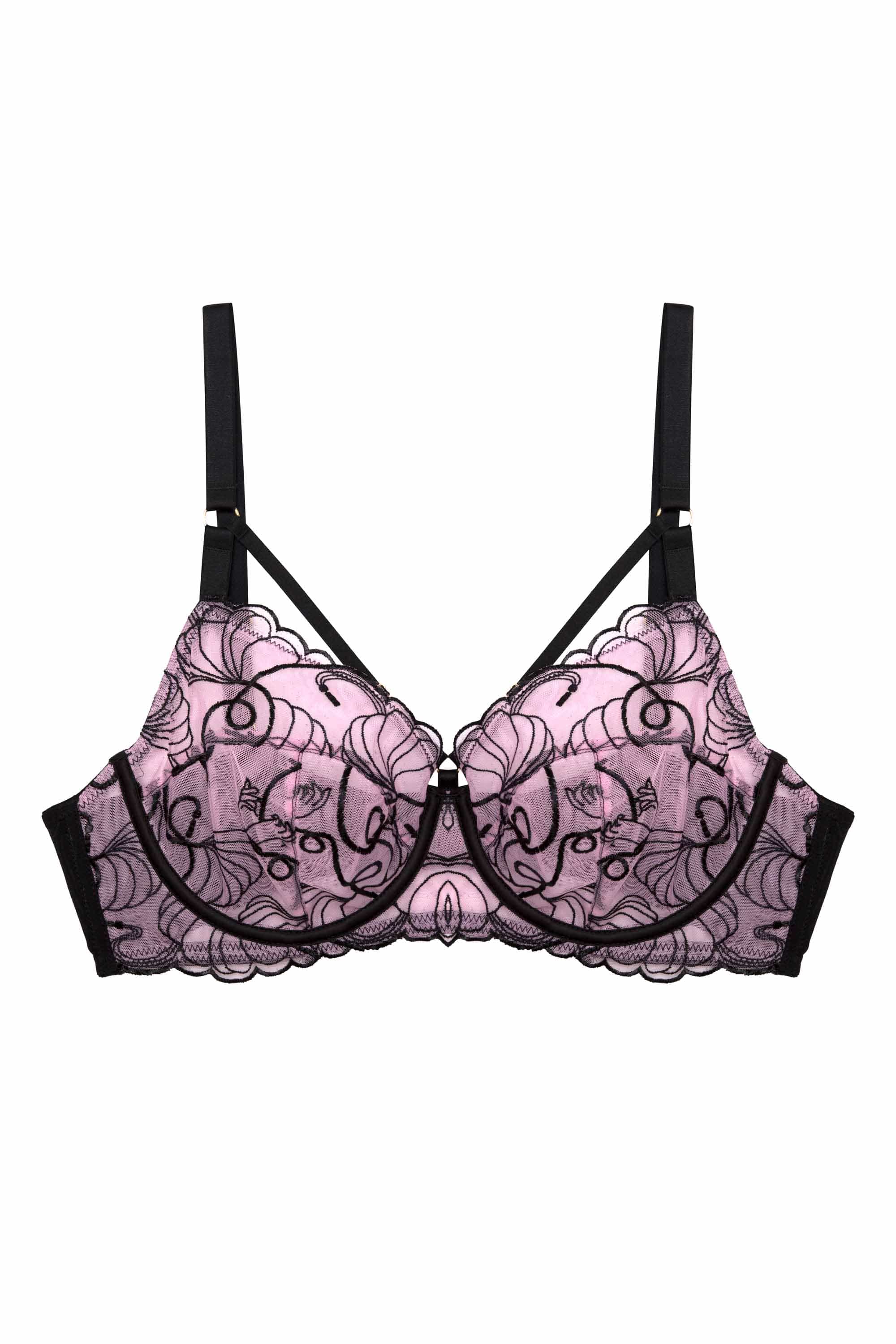 Jessie Pink and Black Whip Embroidery Balconette Bra - Image 9