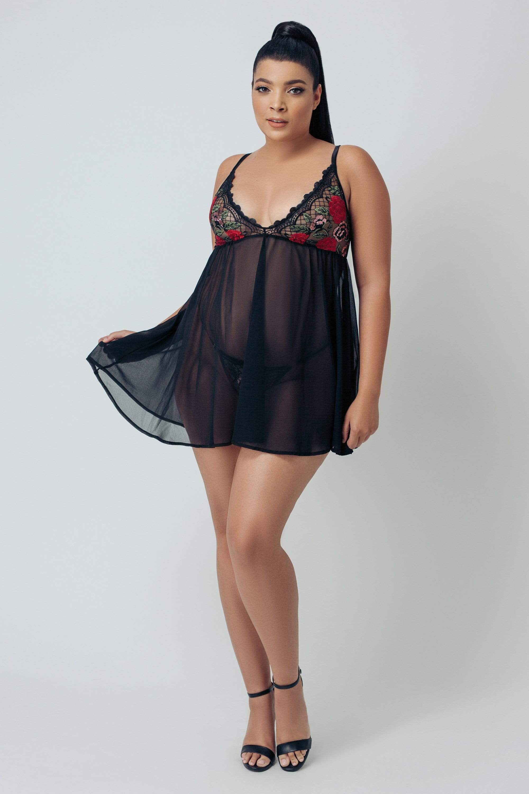 Kilo Brava Black Wild Roses Mini Dress - Image 4