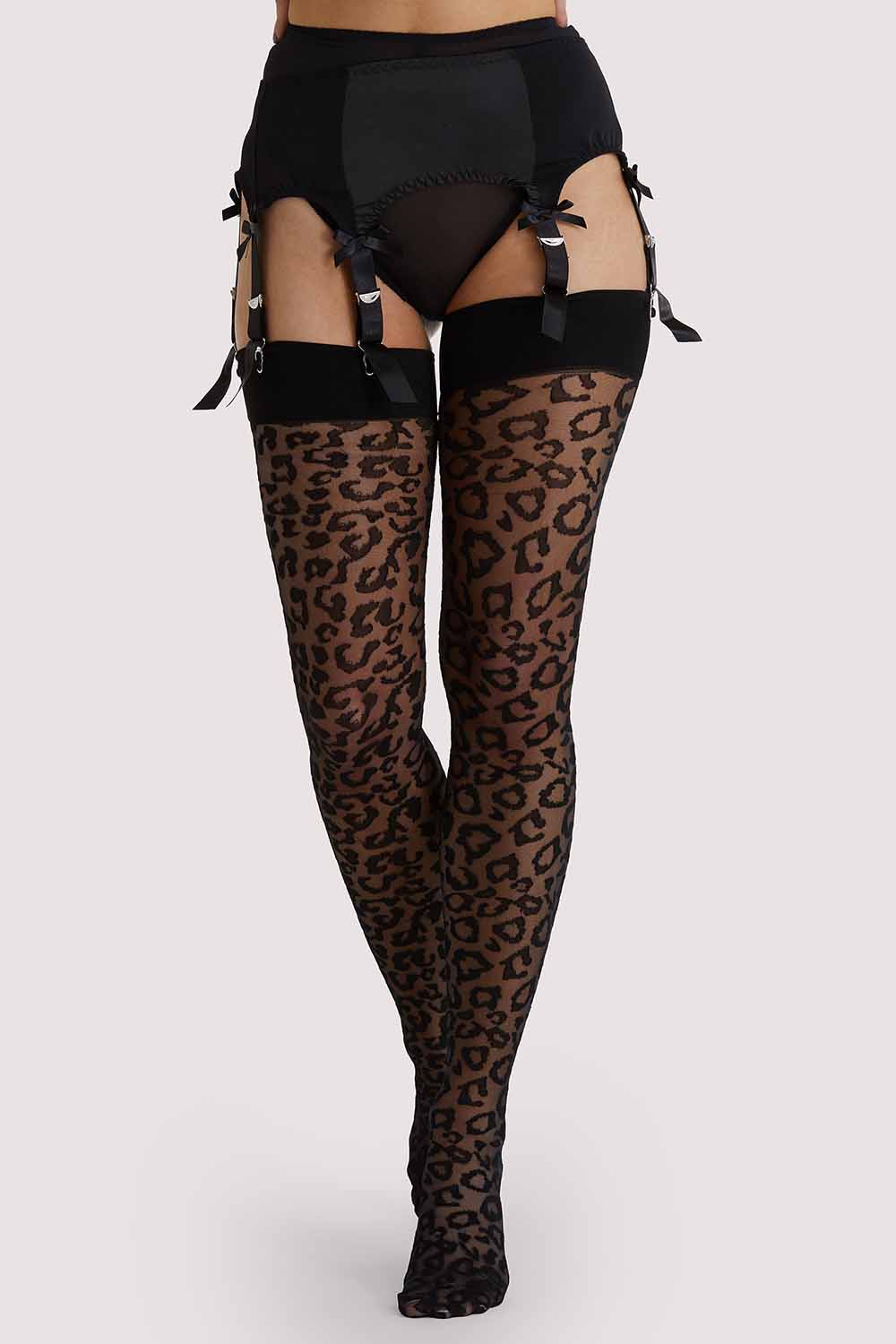 Leopard Knit Stockings - Black/Black - Image 2