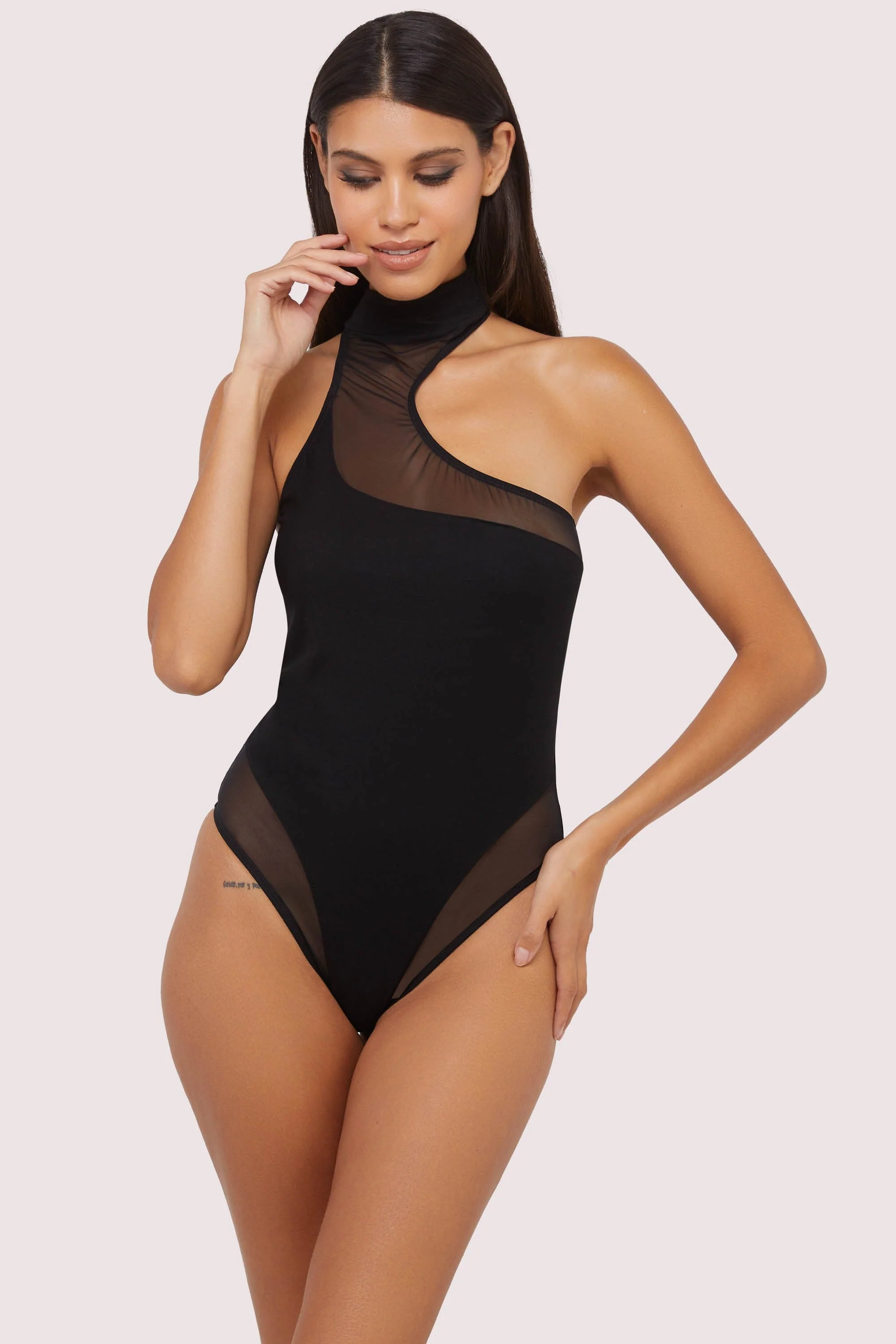 Lola Black Asymmetric Mesh & Jersey Body - Image 5