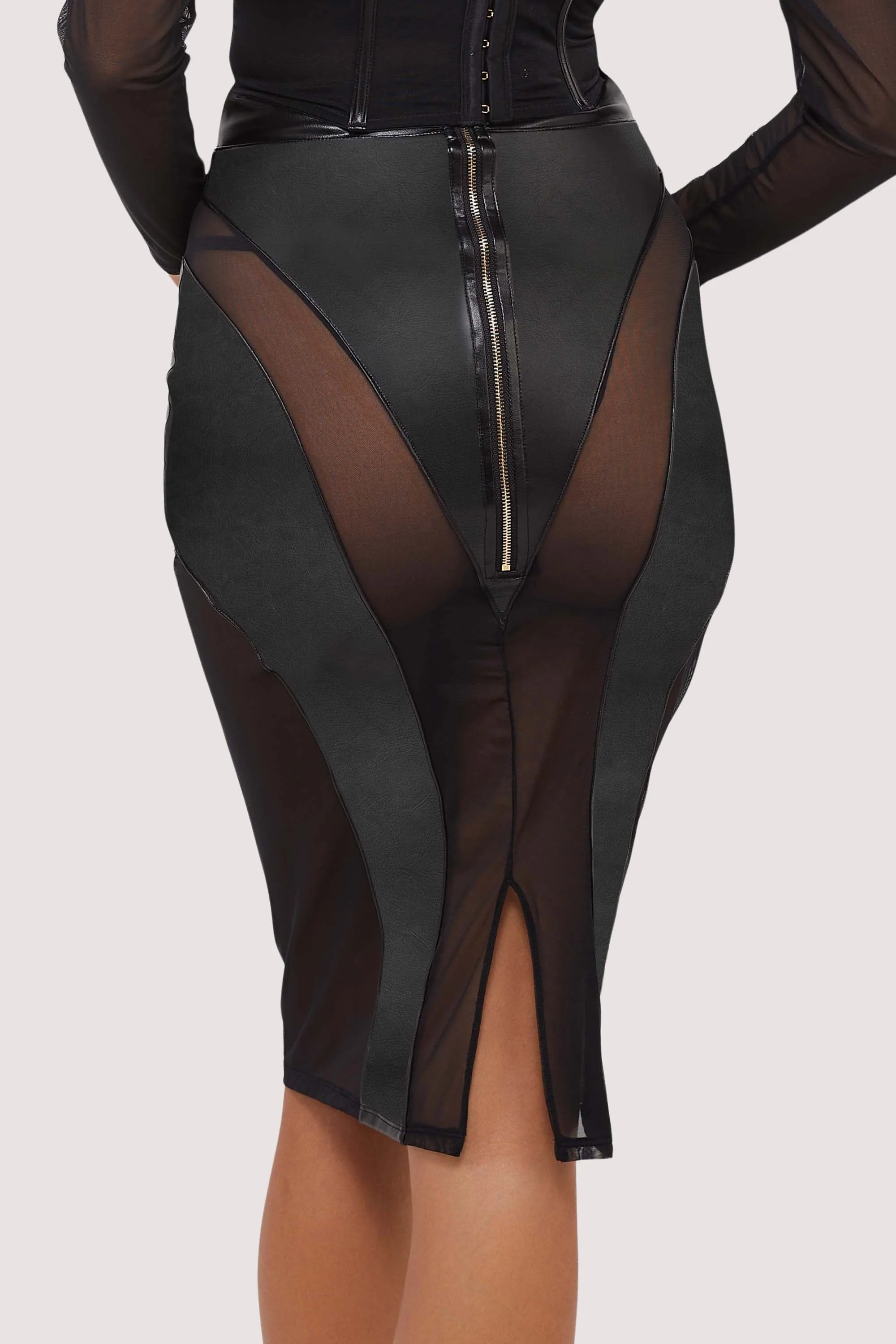 Maeve Black Vegan Leather Mesh Insert Pencil Skirt - Image 3