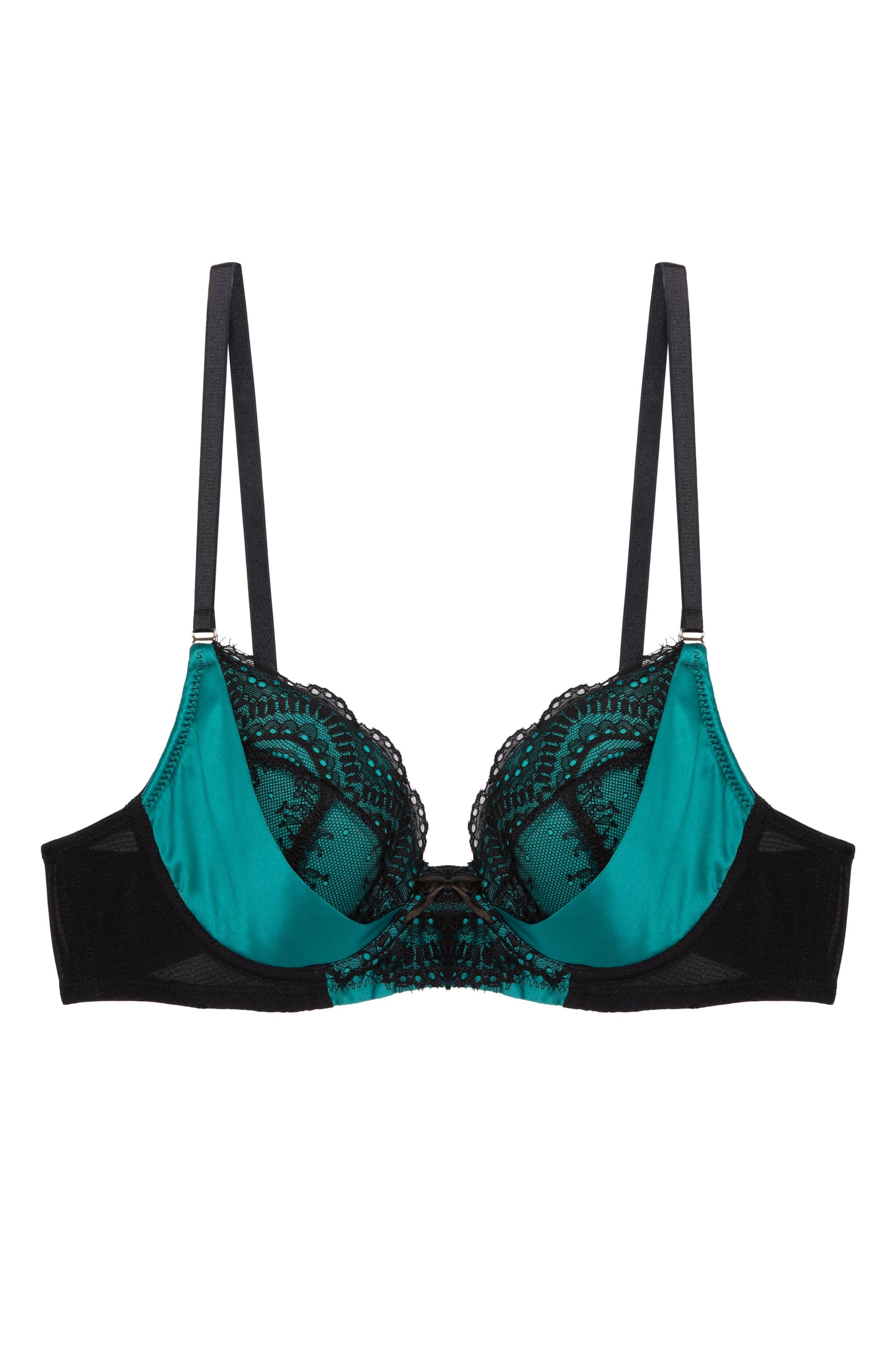Melda Teal Satin And Lace Bra - Image 5
