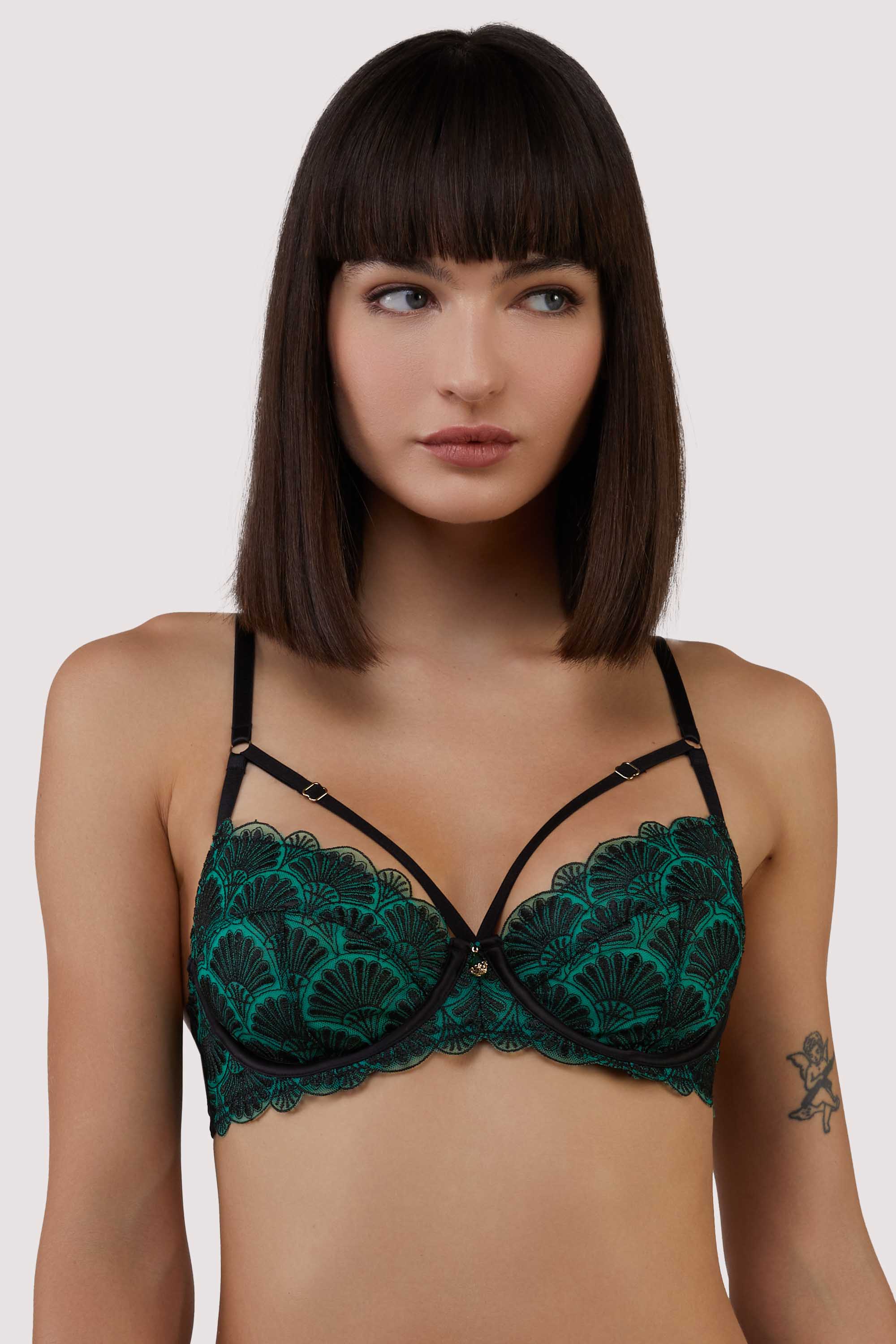 Mia Black and Jade Deco Embroidery Balconette Bra - Image 10