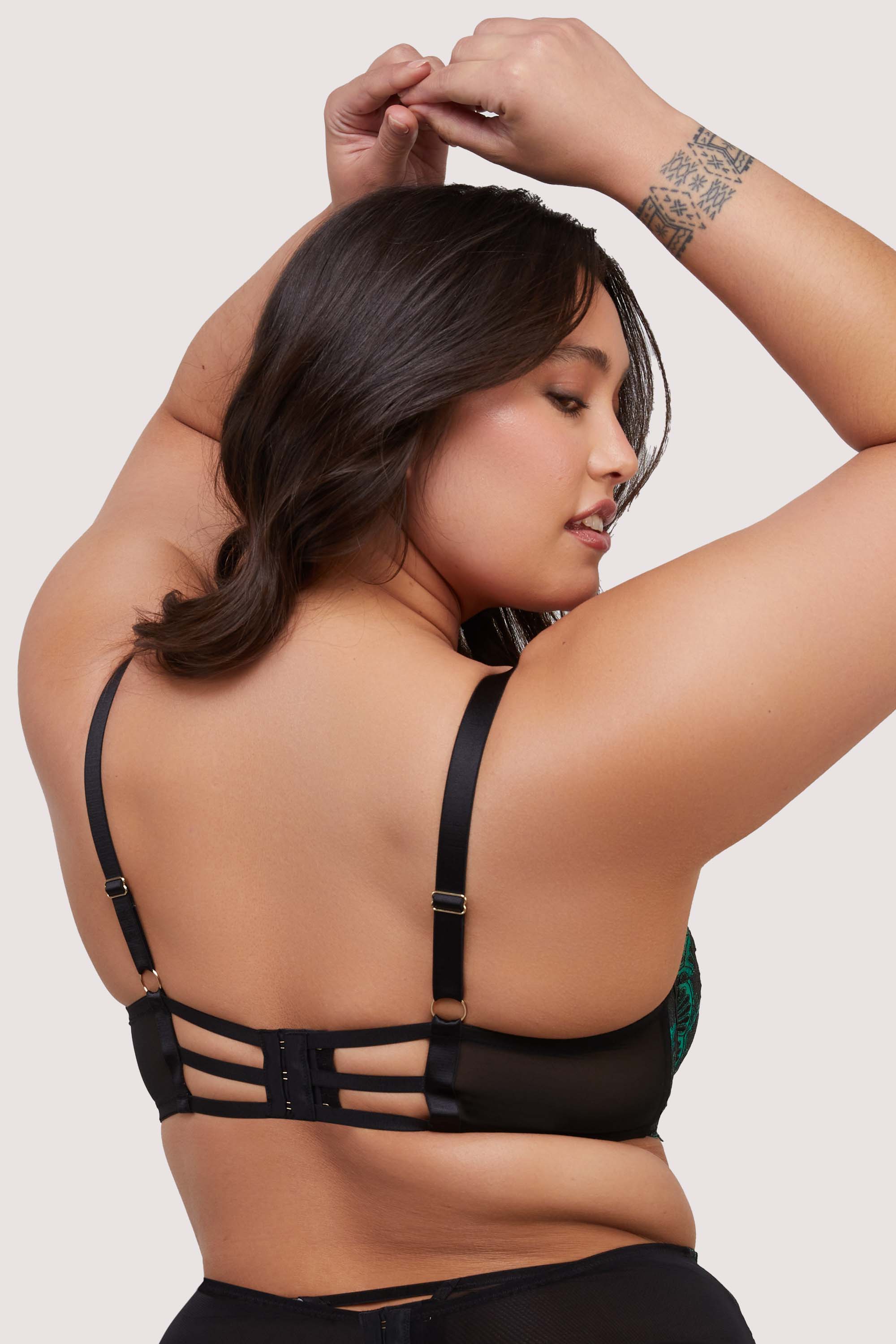 Mia Black and Jade Deco Embroidery Balconette Bra - Image 5