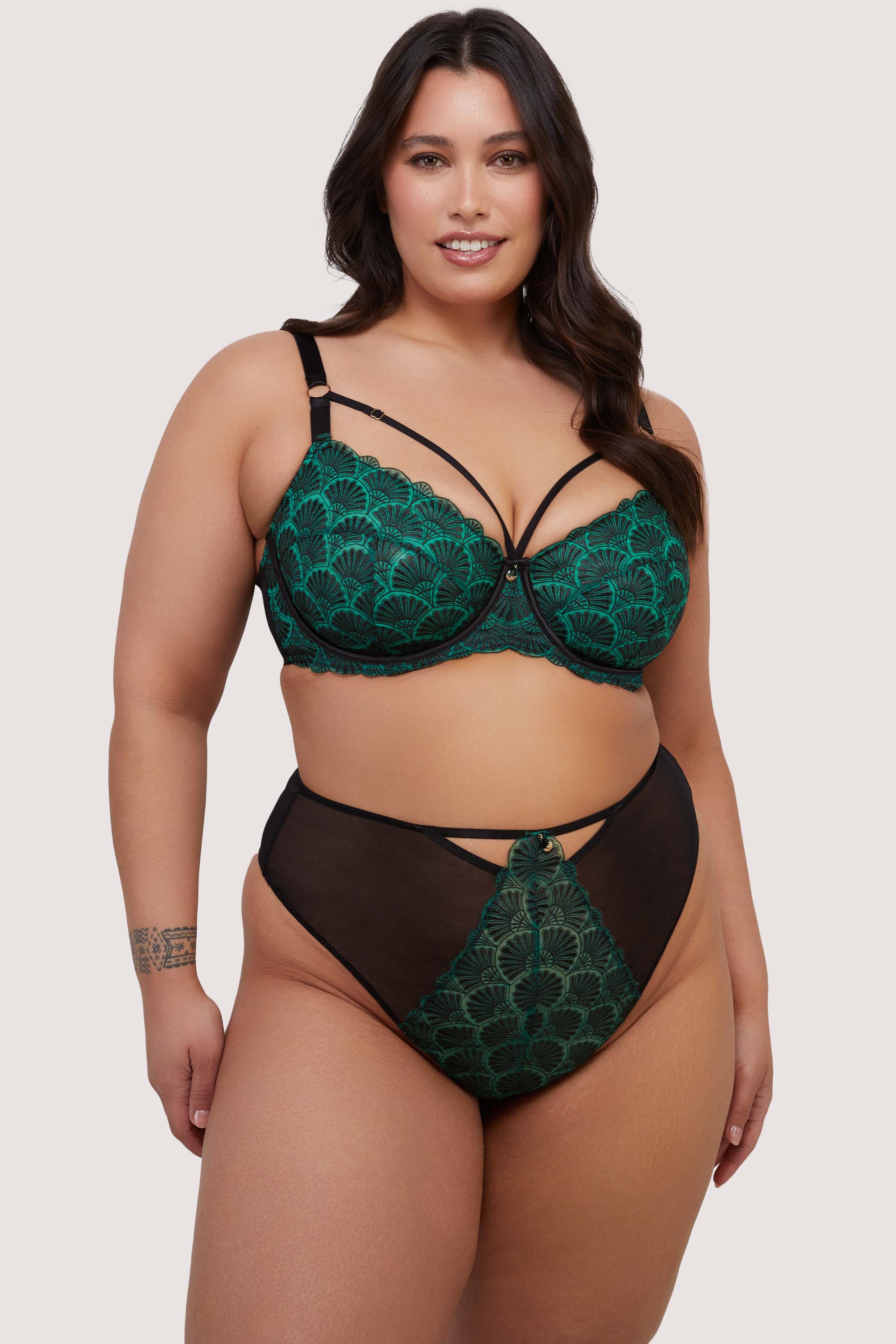 Mia Black and Jade Deco Embroidery Balconette Bra - Image 9