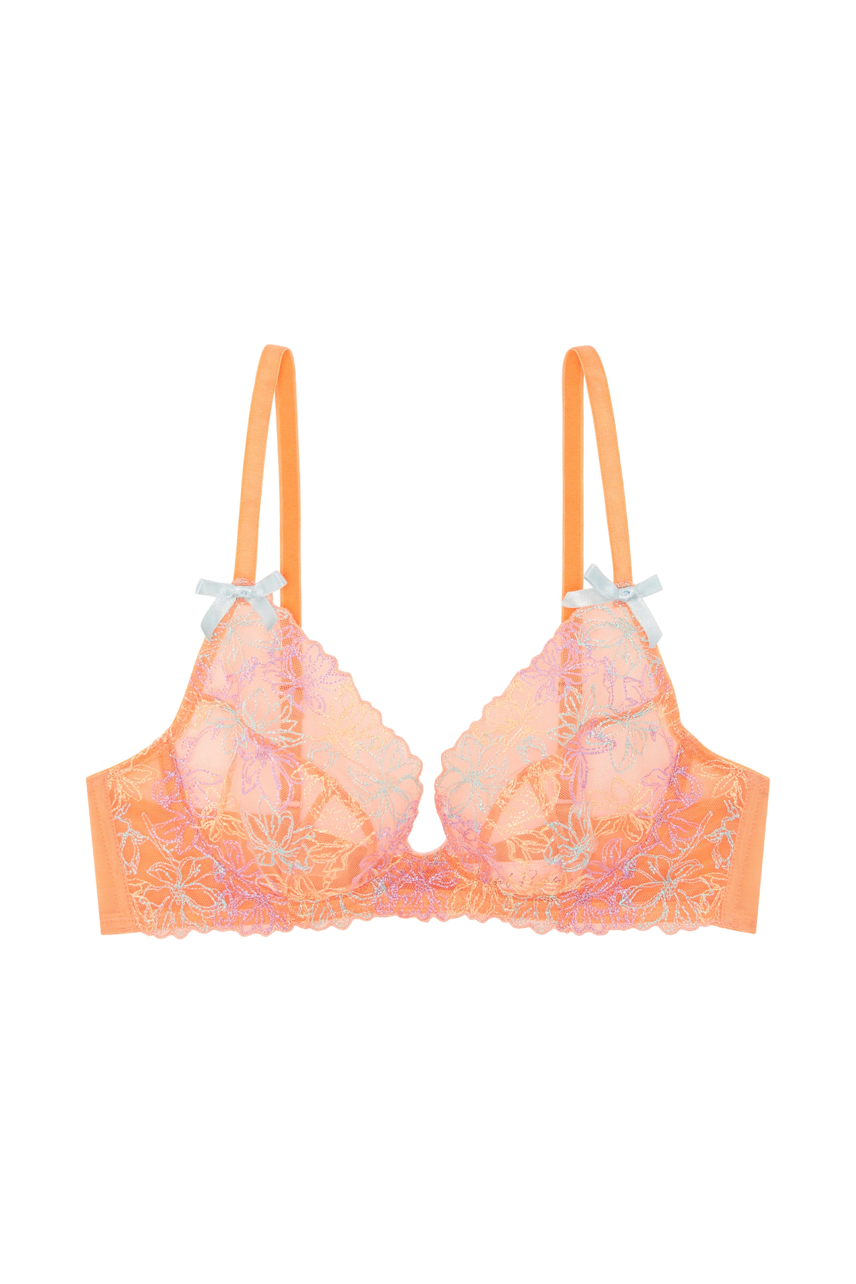 Naomi Orange Floral Embroidered Plunge Bra - Image 4