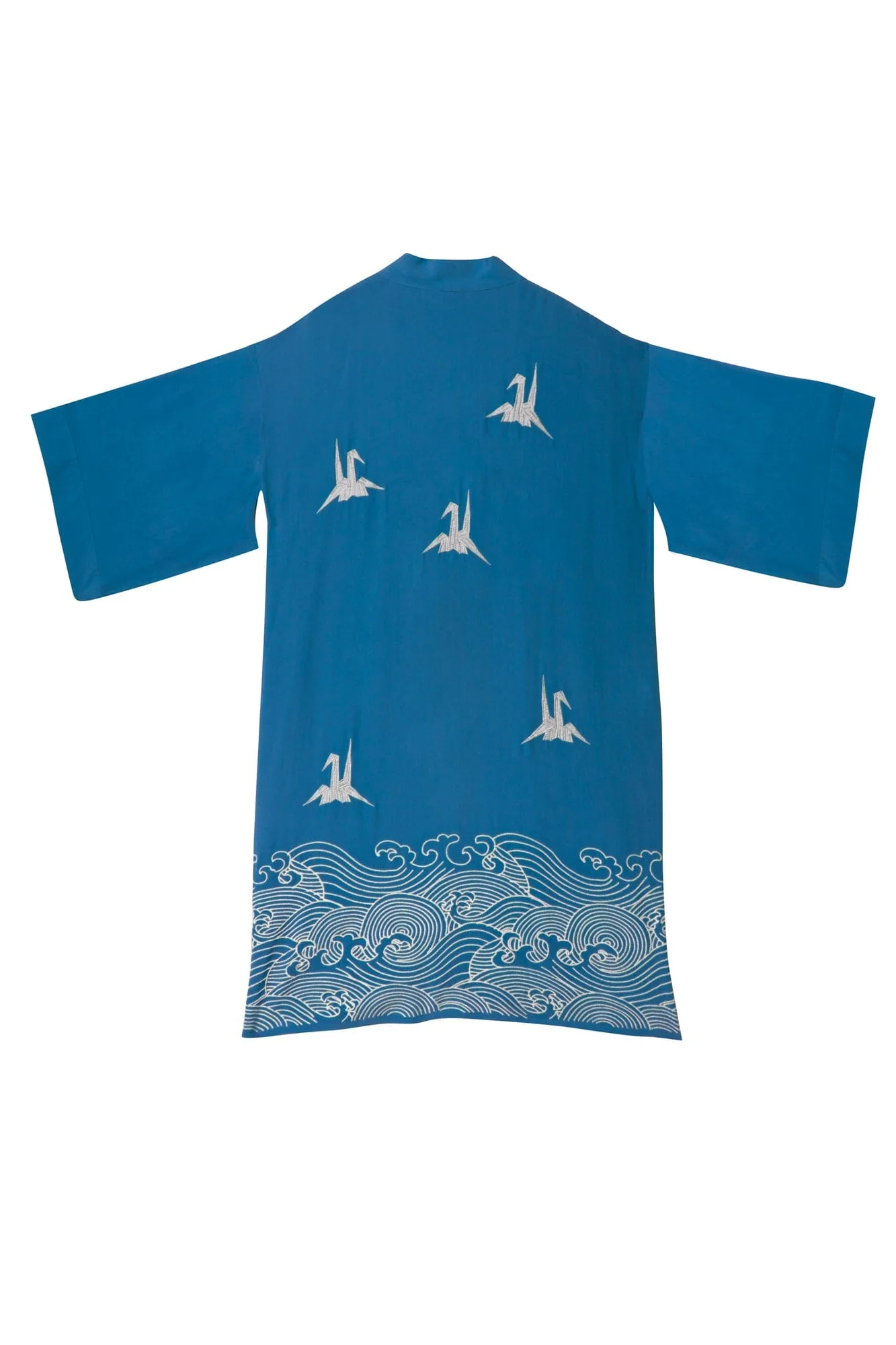 Origami & Hokusai Wave Embroidered Fully Lined Deep Teal Long Kimono - Image 9