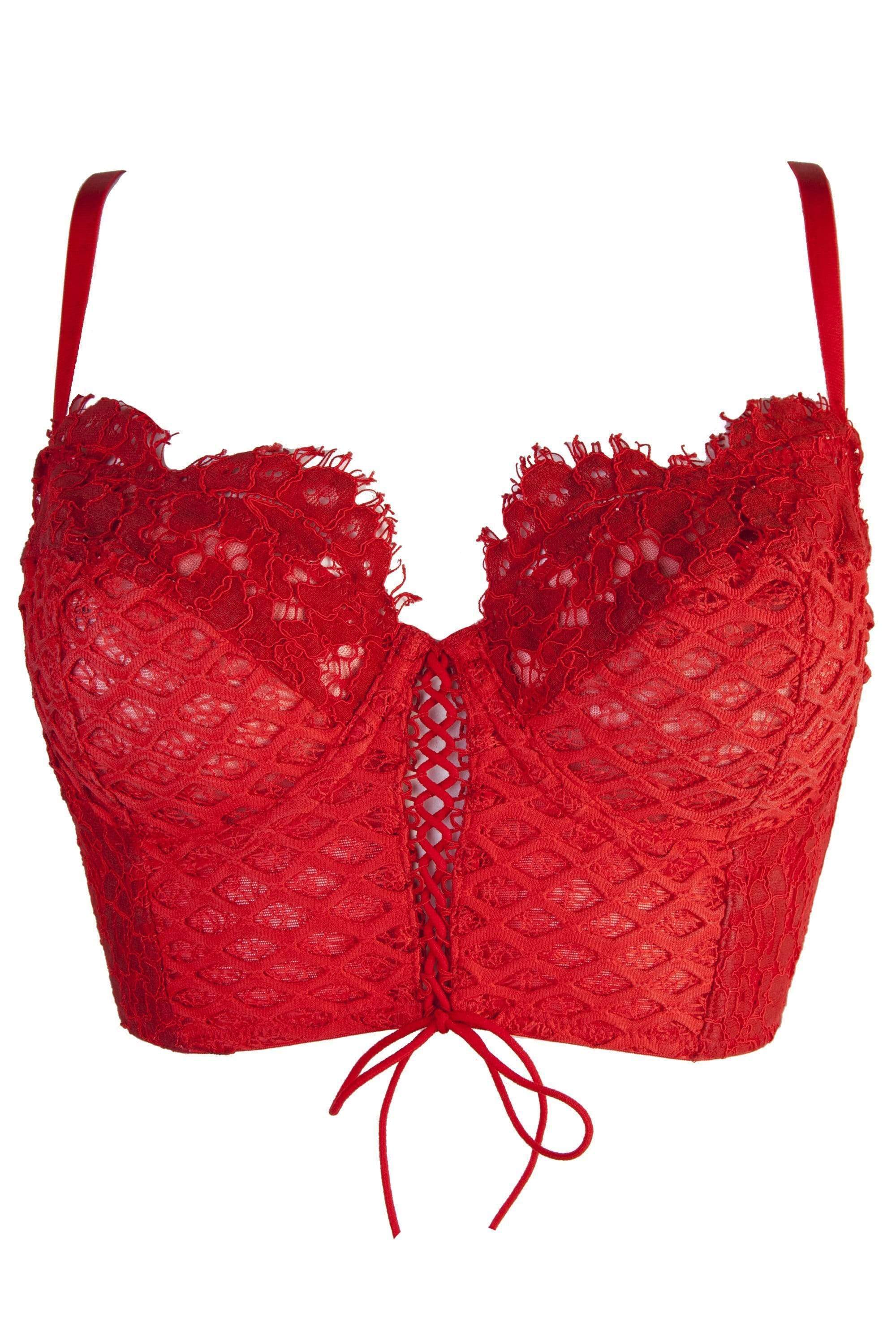 Peek & Beau Toyen Red Mesh & Lace Longline Corset Bra - Image 2