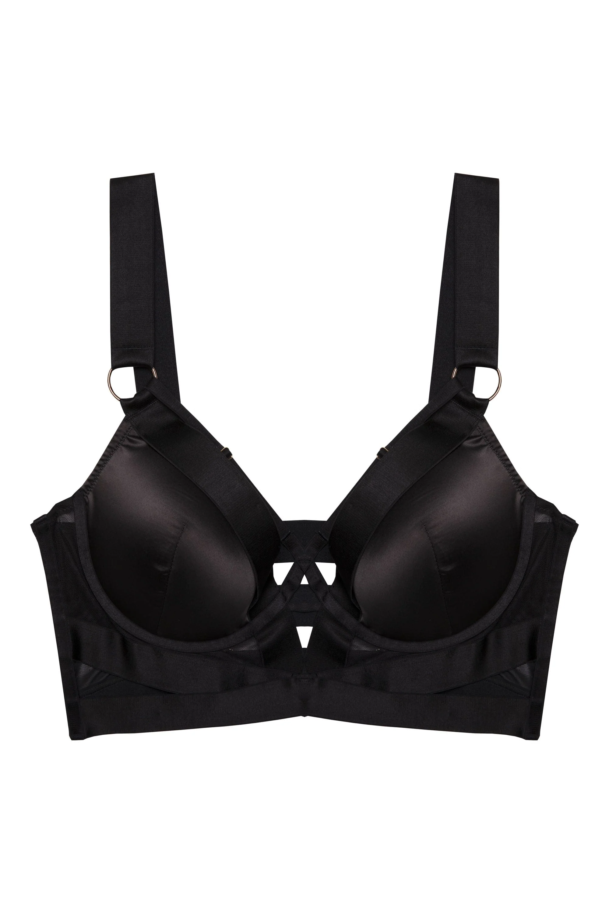 Etta Black Satin and Mesh Longline Padded Plunge Bra - Image 7