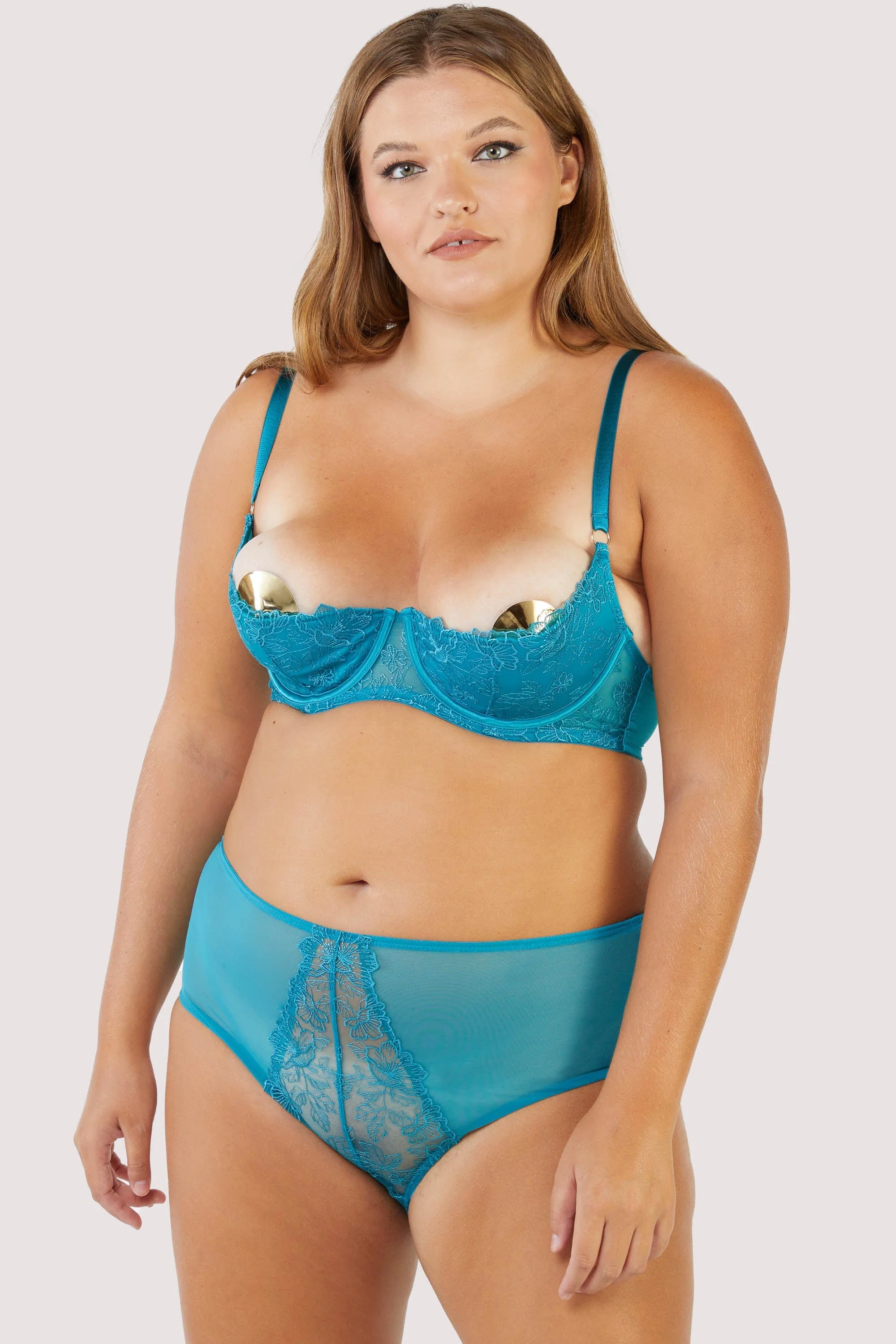 Marsha Teal Embroidery And Rings Quarter Cup Bra - Image 6