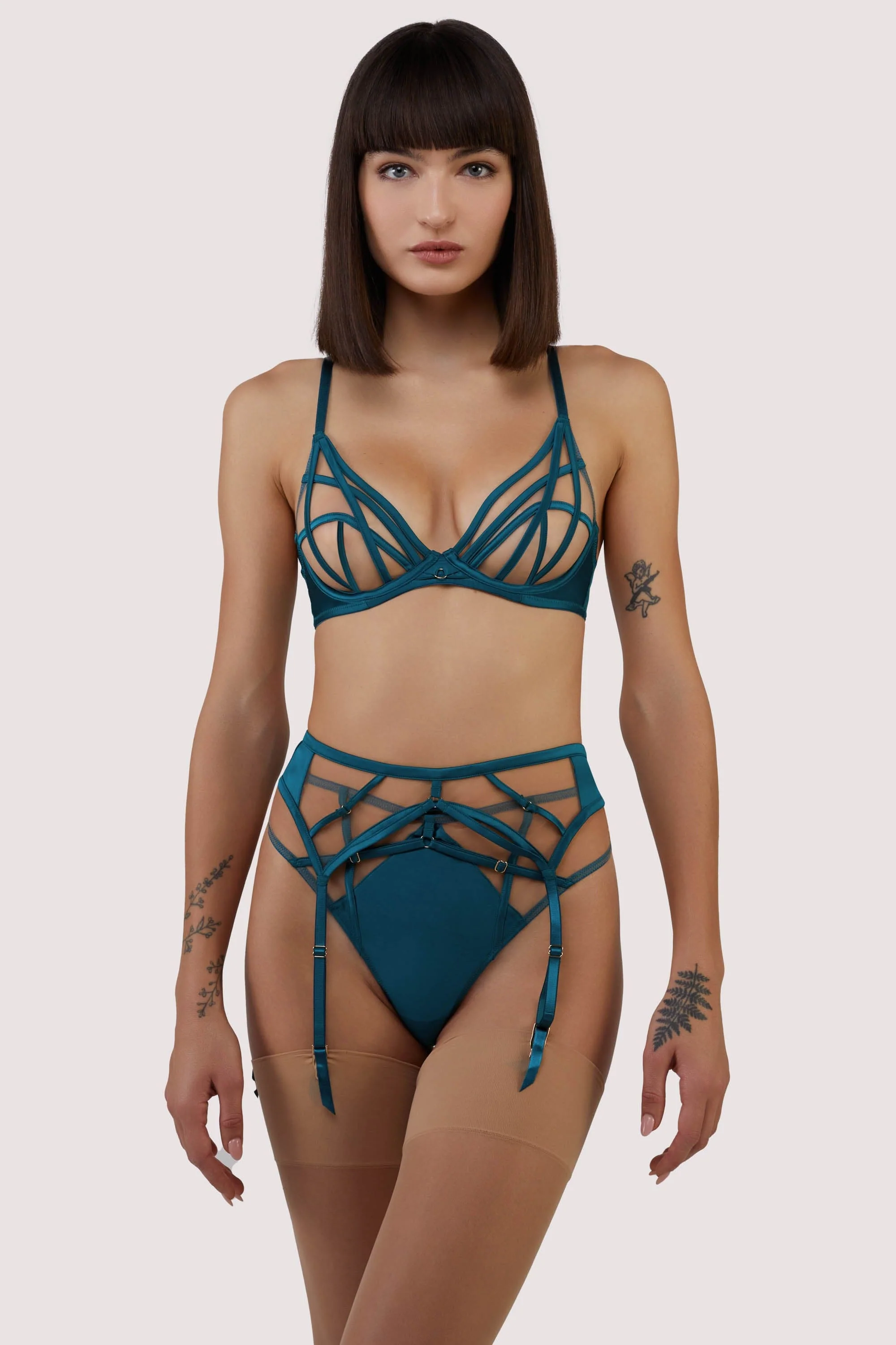 Ramona Teal Strap Detail Illusion Mesh Suspender - Image 7
