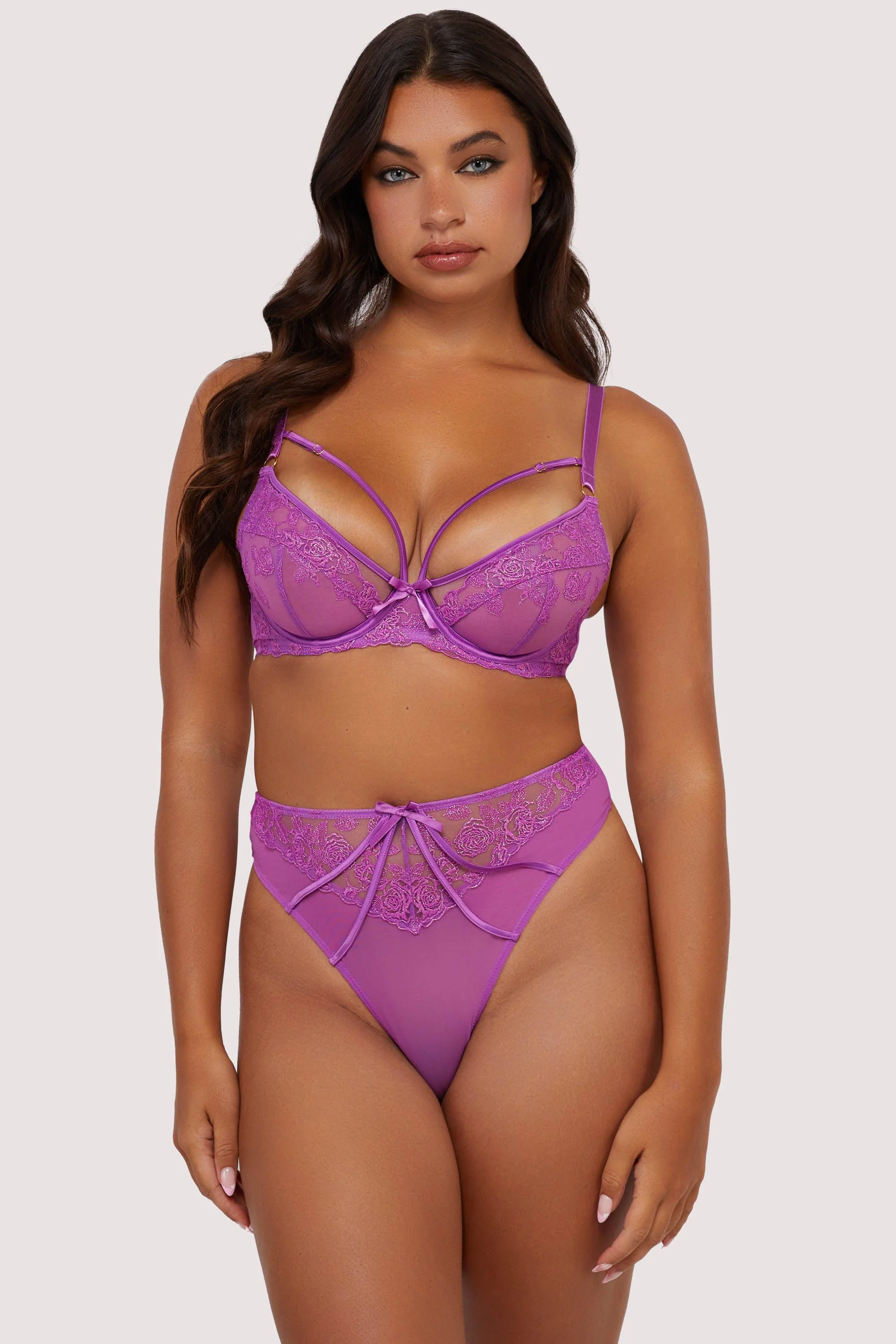 Rosanna Purple Embroidery High Waist Thong - Image 4
