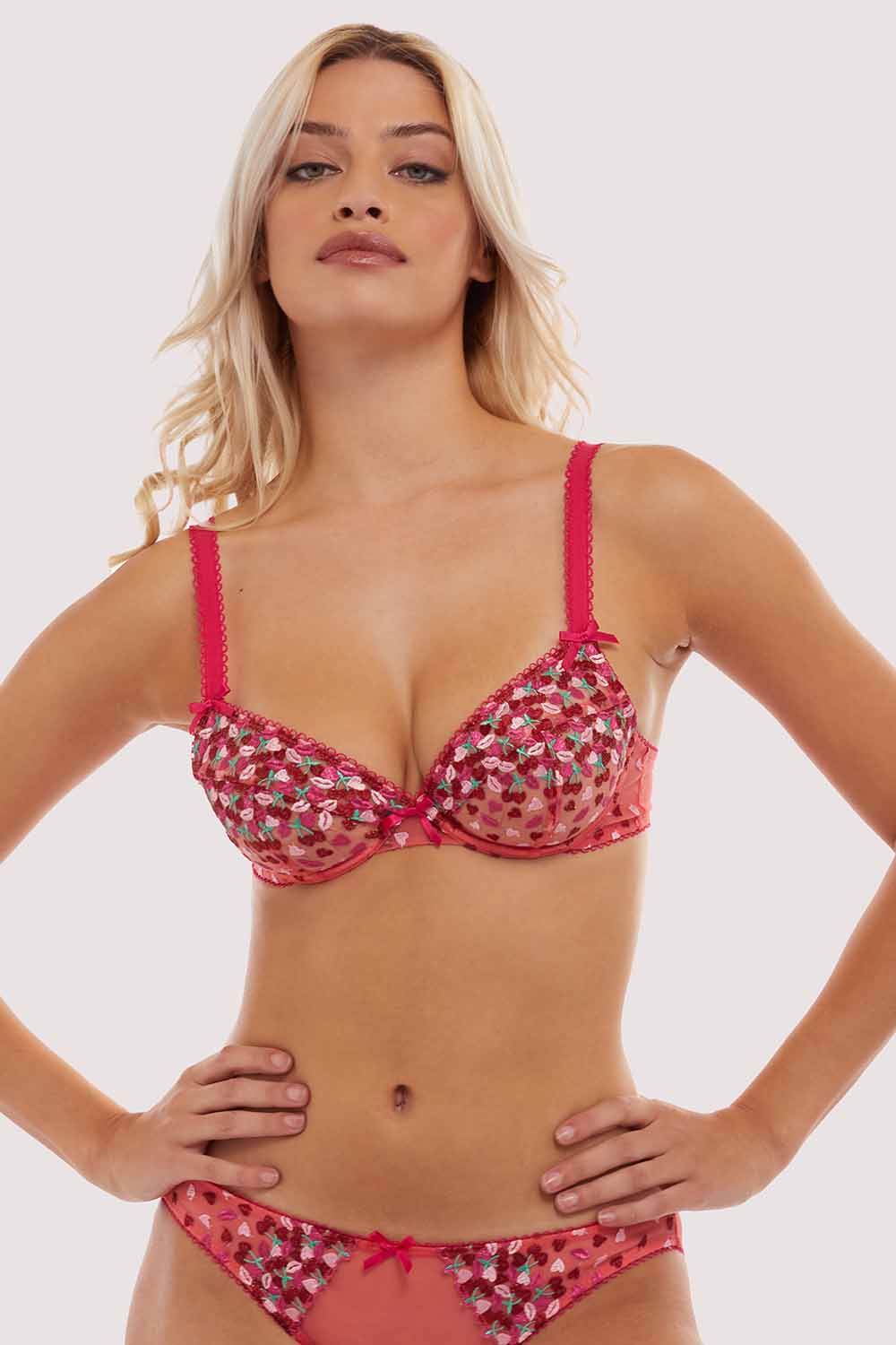 Cherry Embroidery Coral Plunge Bra - Image 3