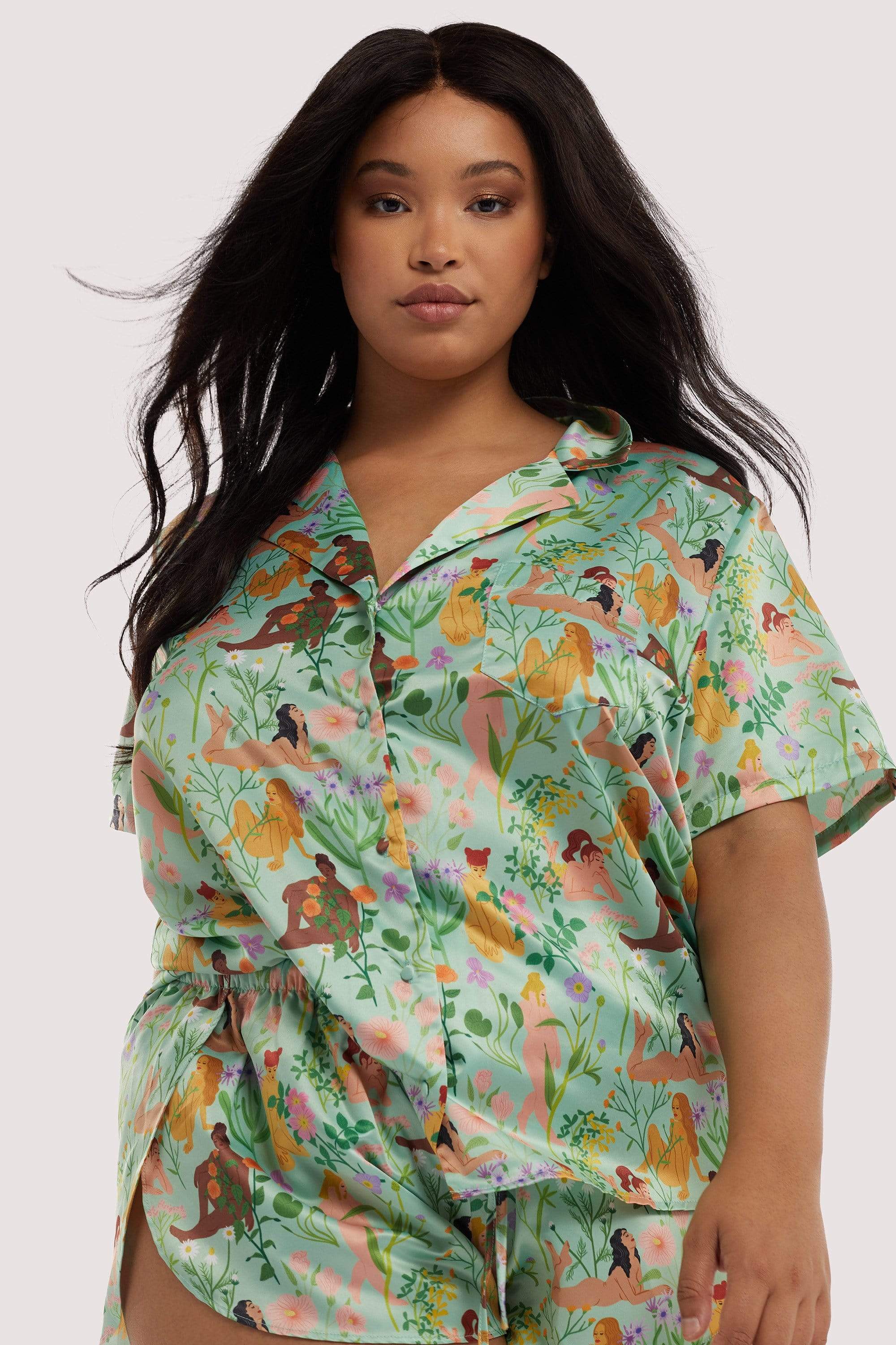 Bodil Jane Recycled Nudes & Flowers Short Sleeved Shirt - Image 3