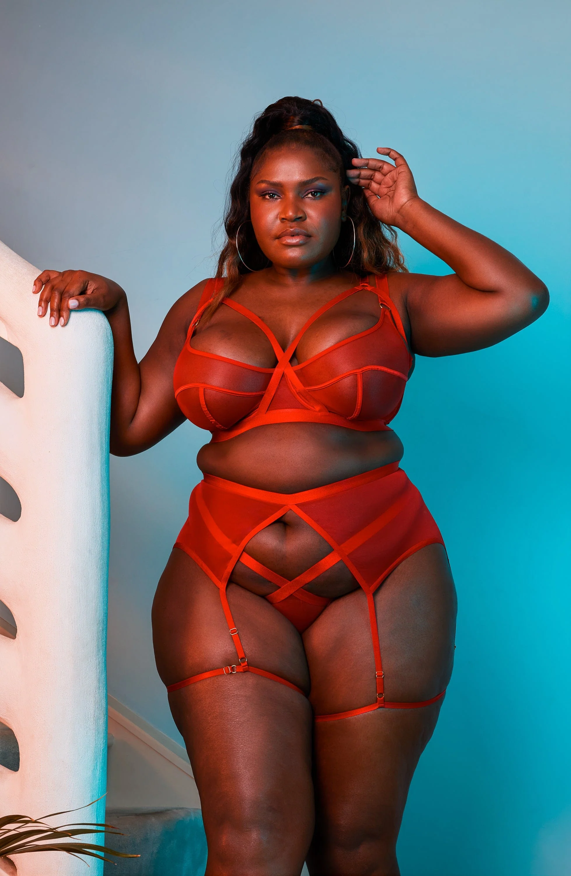 Mercury Red Harness Mesh Balcony Bra - Image 10