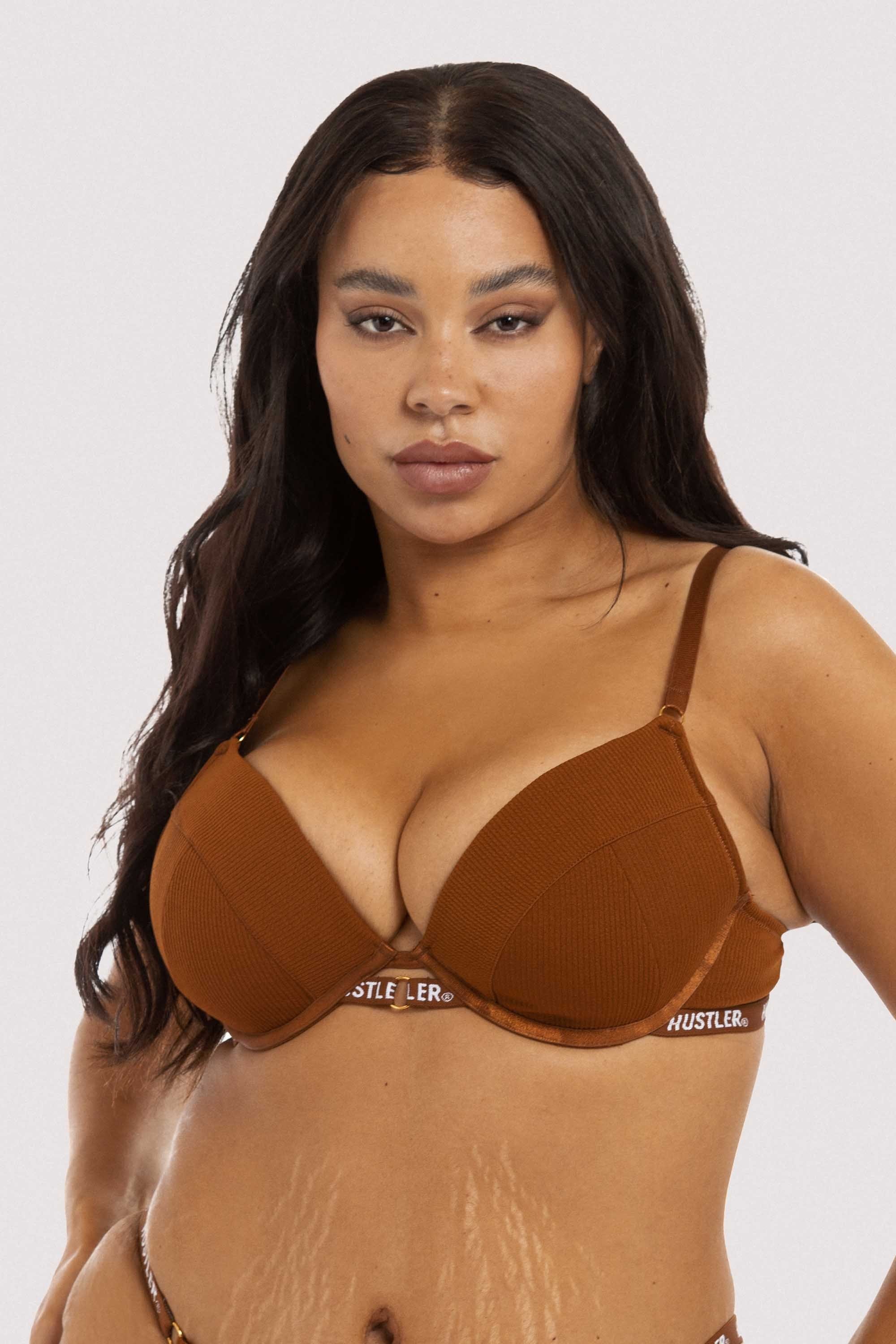 Branded Ribbed Chocolate Bra - Image 10