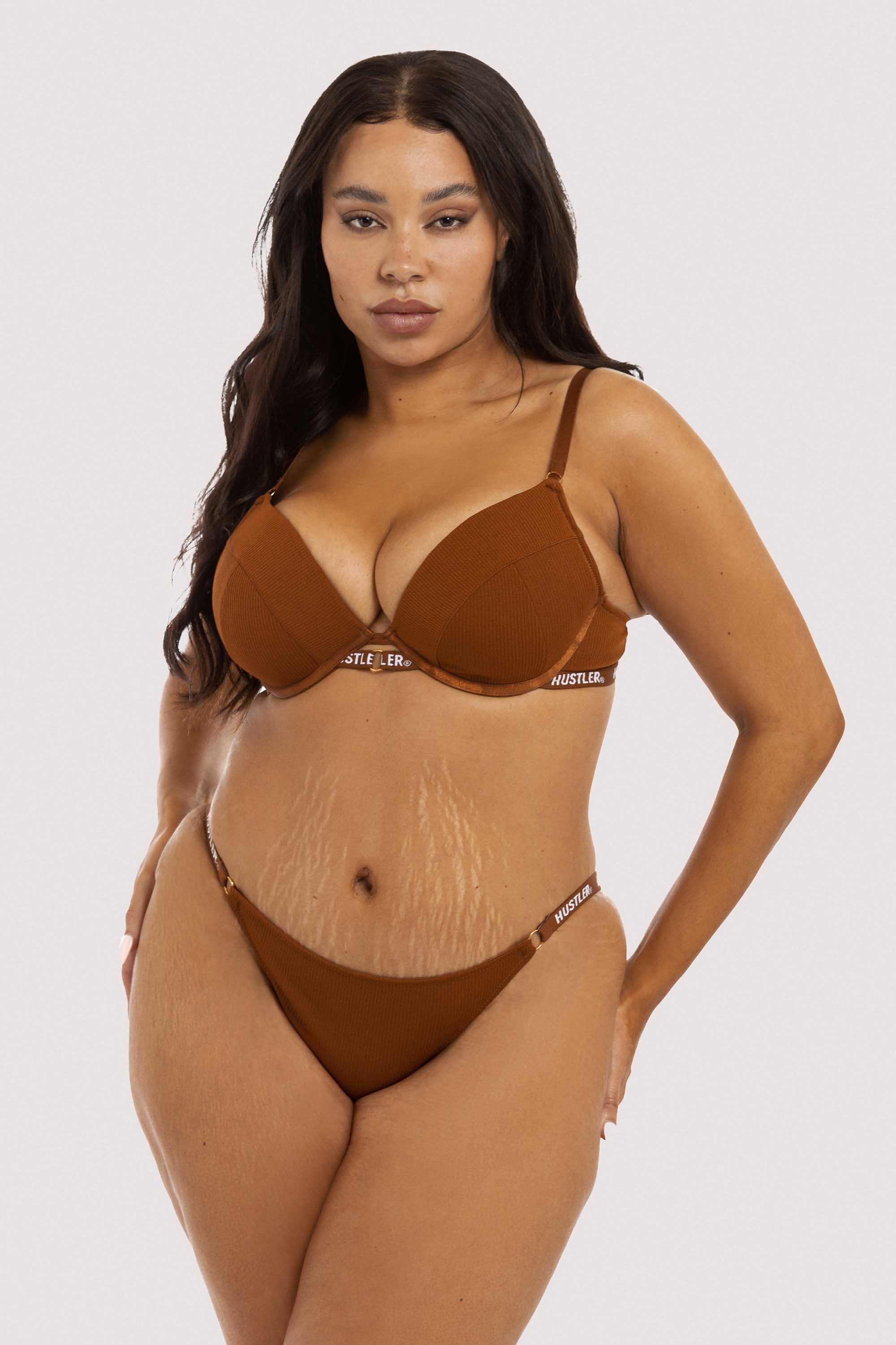 Branded Ribbed Chocolate Bra - Image 11