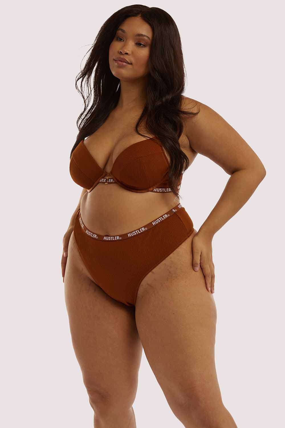 Branded Ribbed Chocolate Bra - Image 9
