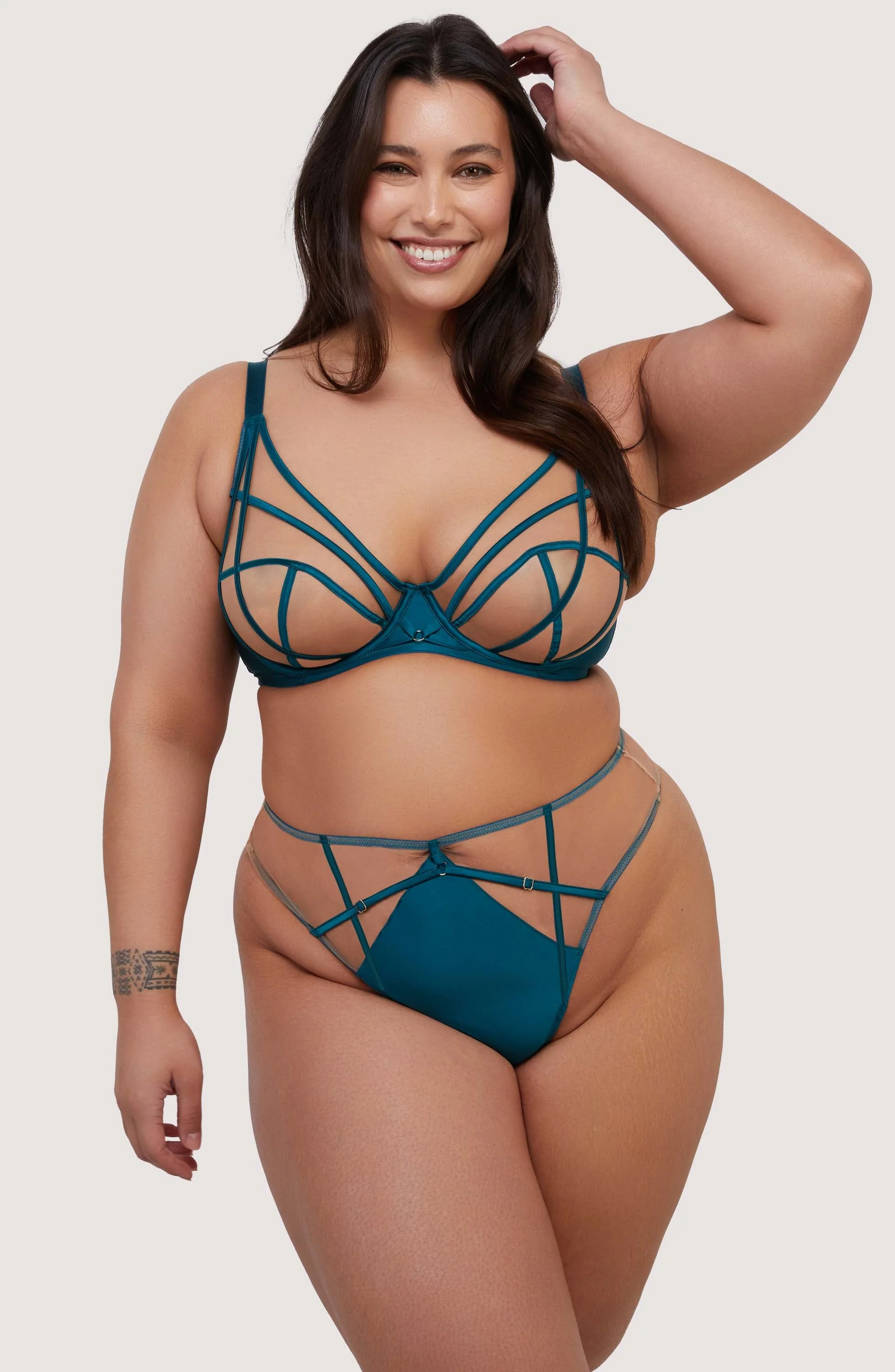 Ramona Teal Strap Detail Illusion Mesh Set - Image 2