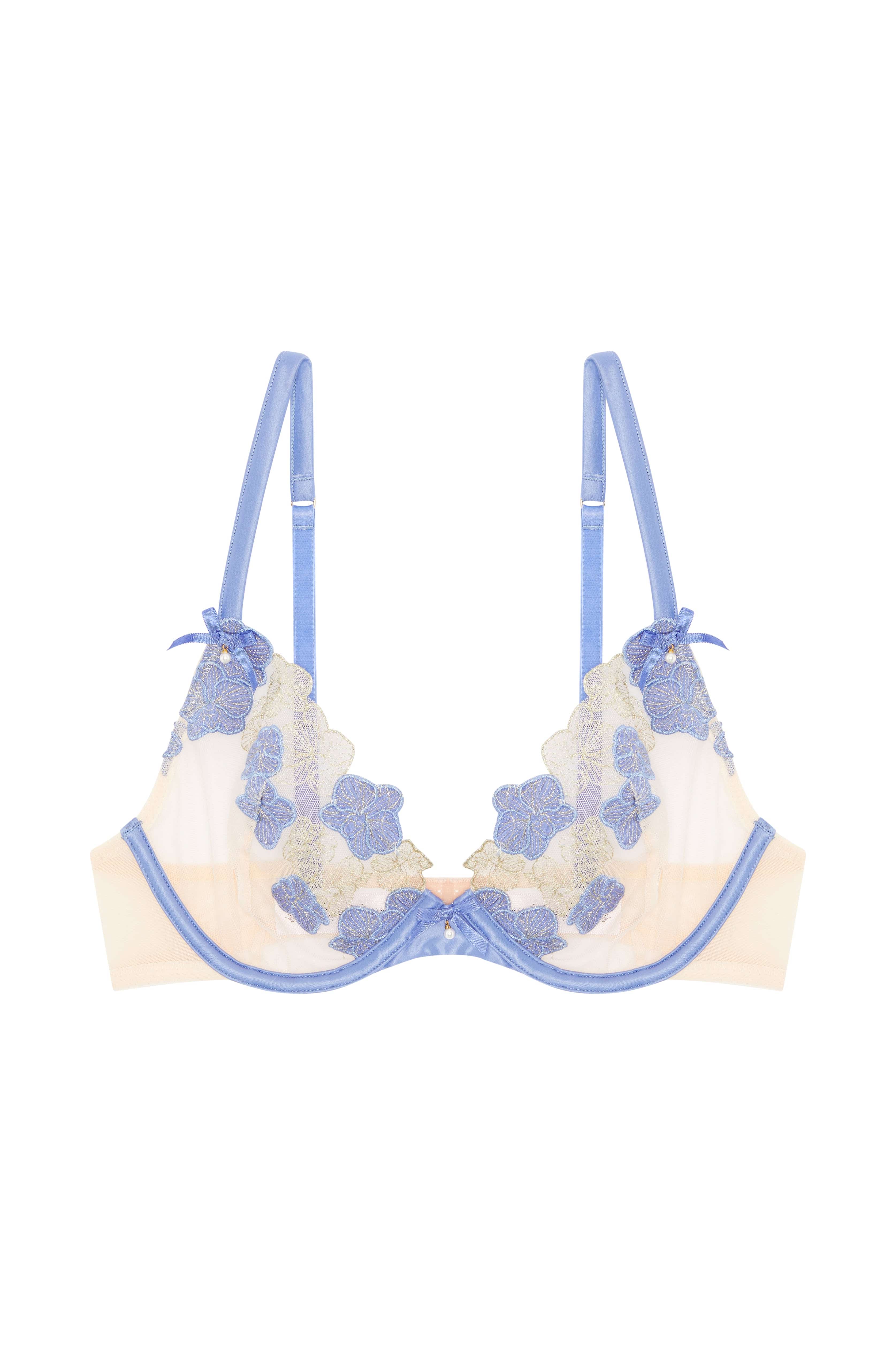 Rayne Gold And Lilac Satin Floral Embroidered Plunge Bra - Image 8