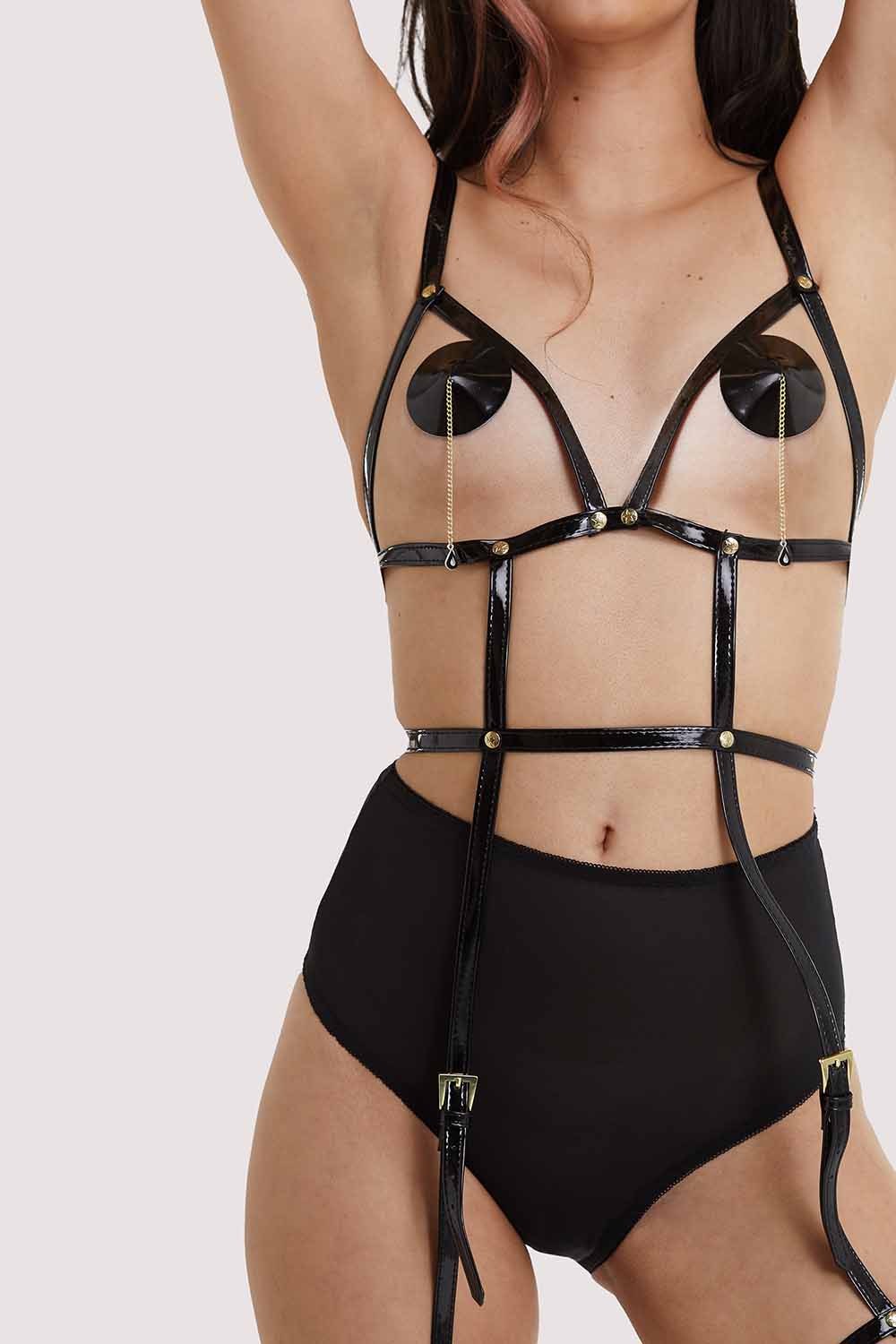 Open Harness Bra With Leg Cuffs Red