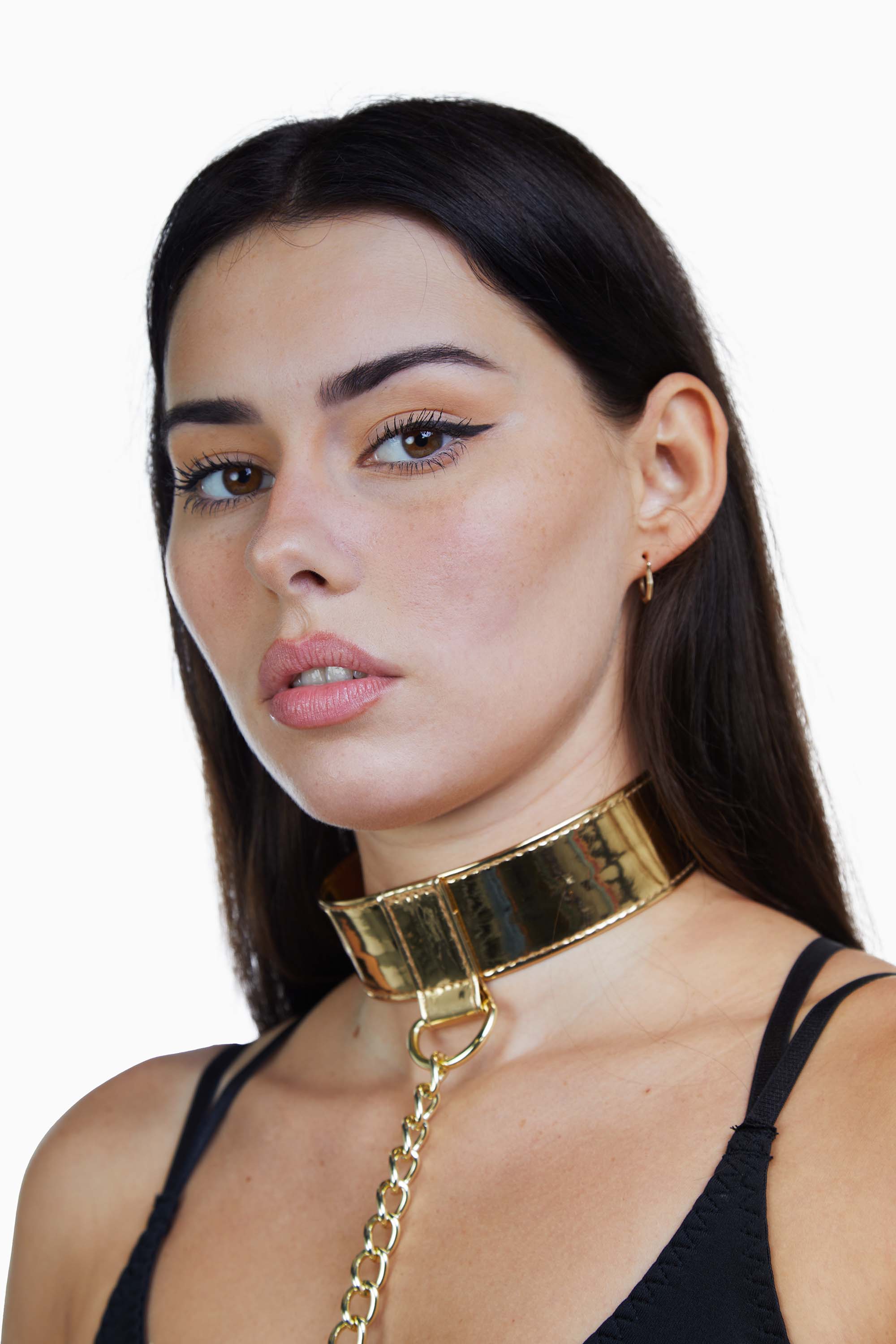 Gold PU Collar With Lead - Image 4