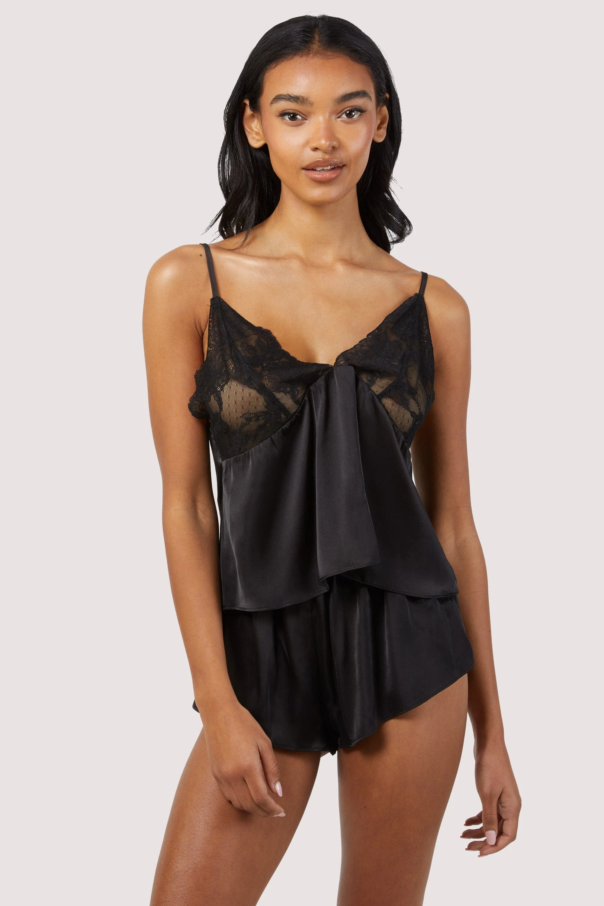 Rosie Black Satin and Lace Cami & Short Set - Image 4