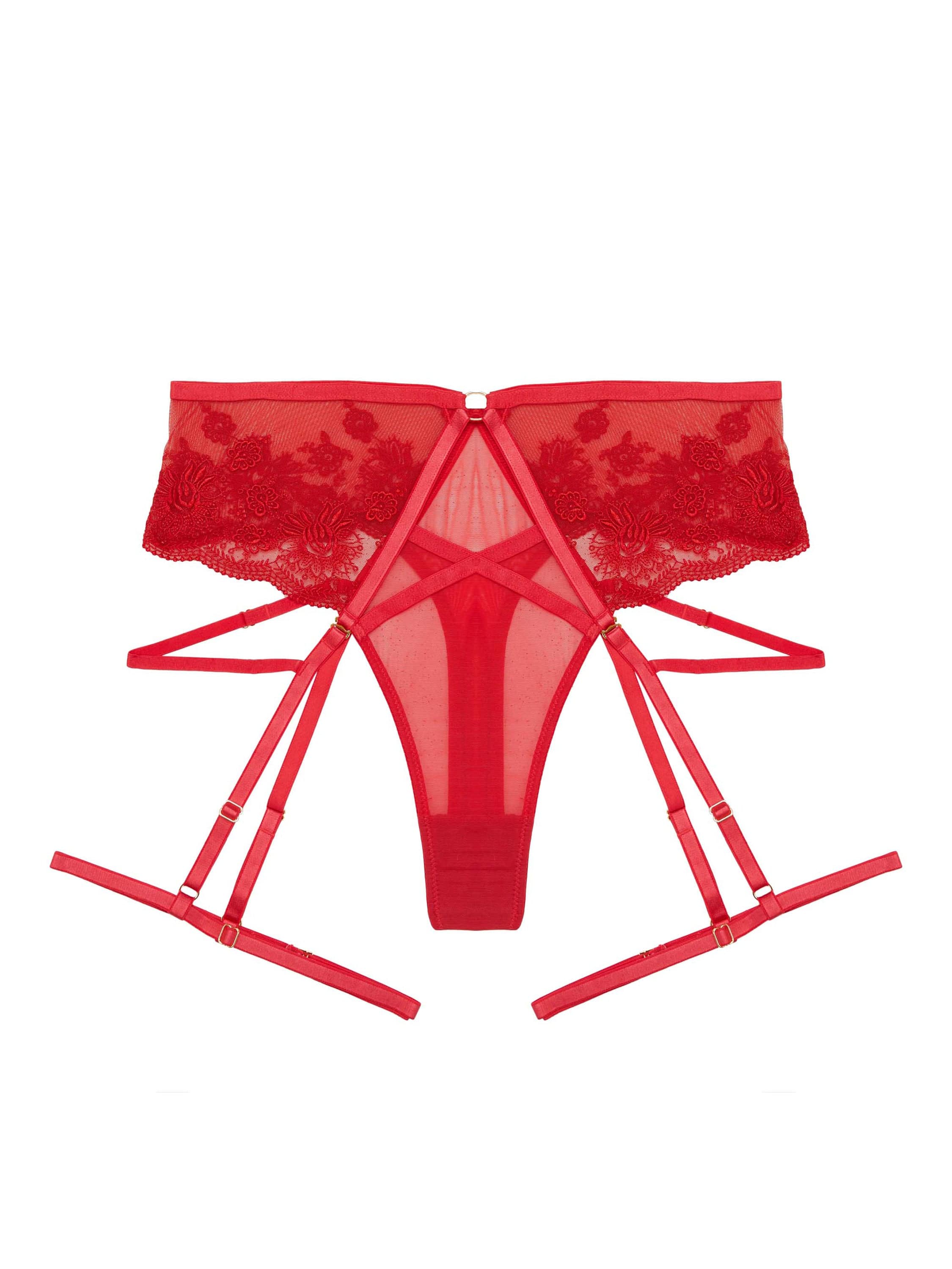 Sarina Red Embroidery High Waist Suspender Brief - Image 7
